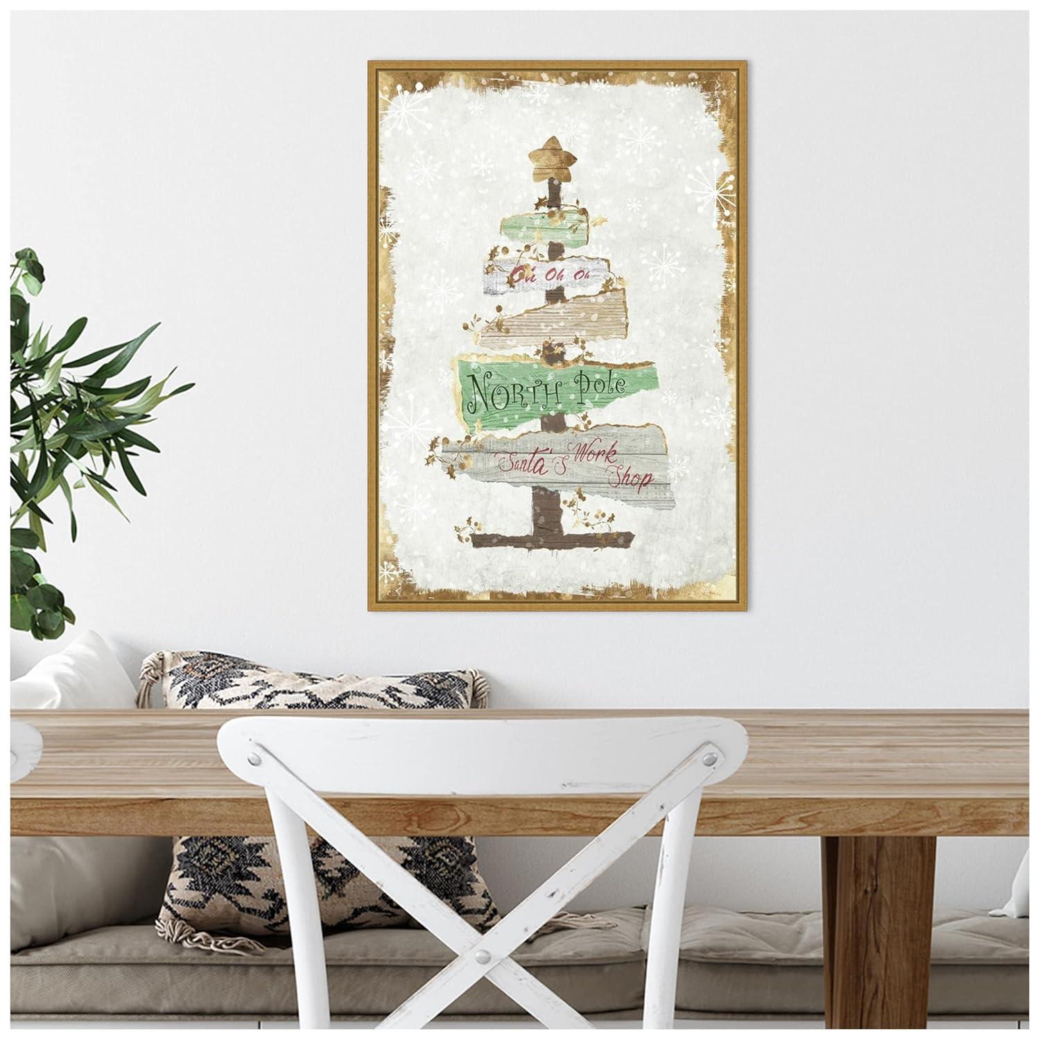 16" x 23" Golden Christmas Tree by PI Studio Framed Canvas Wall Art - Amanti Art