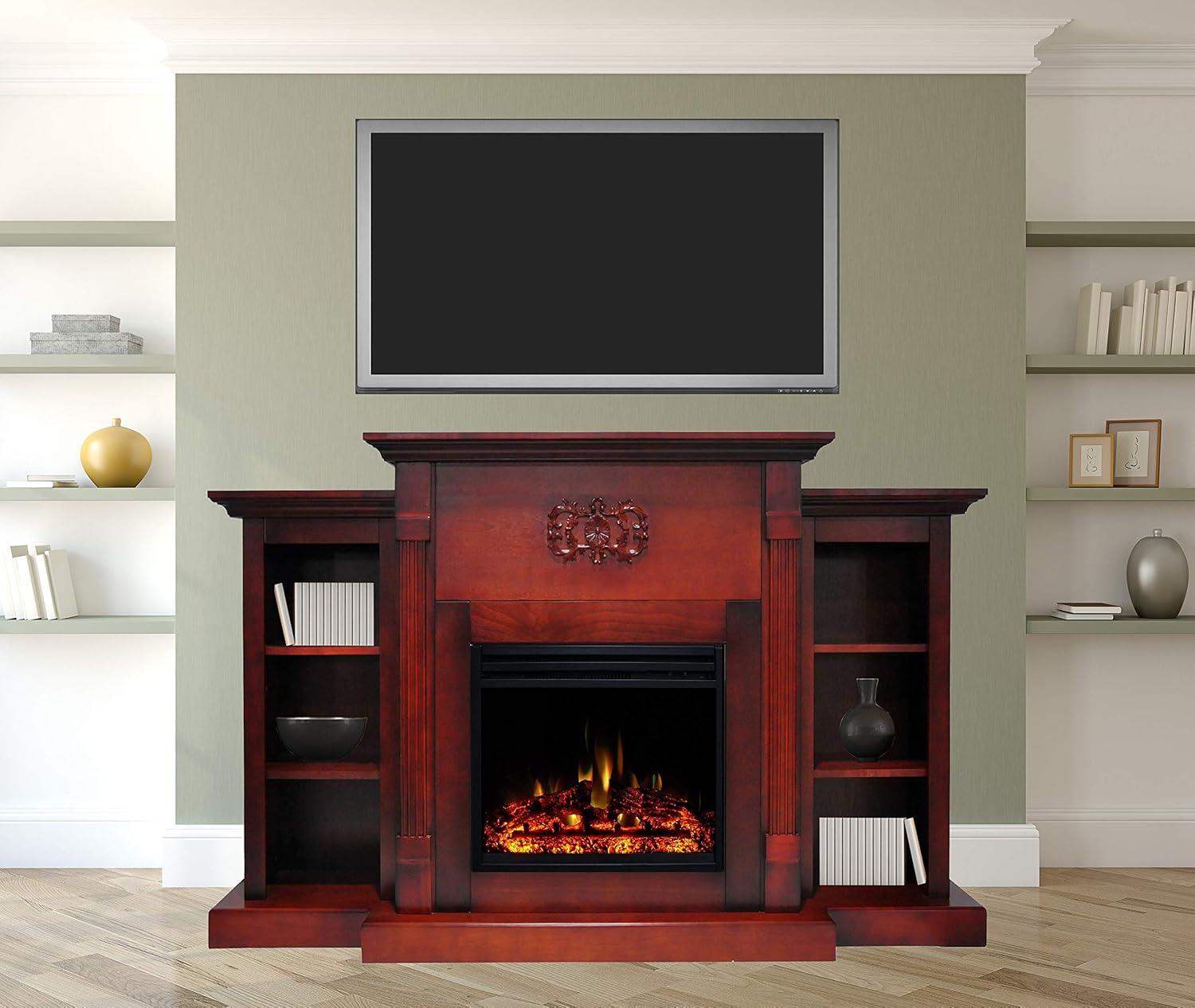 Cambridge Sanoma 72'' Electric Fireplace with Enhanced Charred Log Insert | Multi-Color Flame | For Rooms up to 210 Sq.Ft | Remote | Slate Blue Mantel | Adjustable Heat Settings