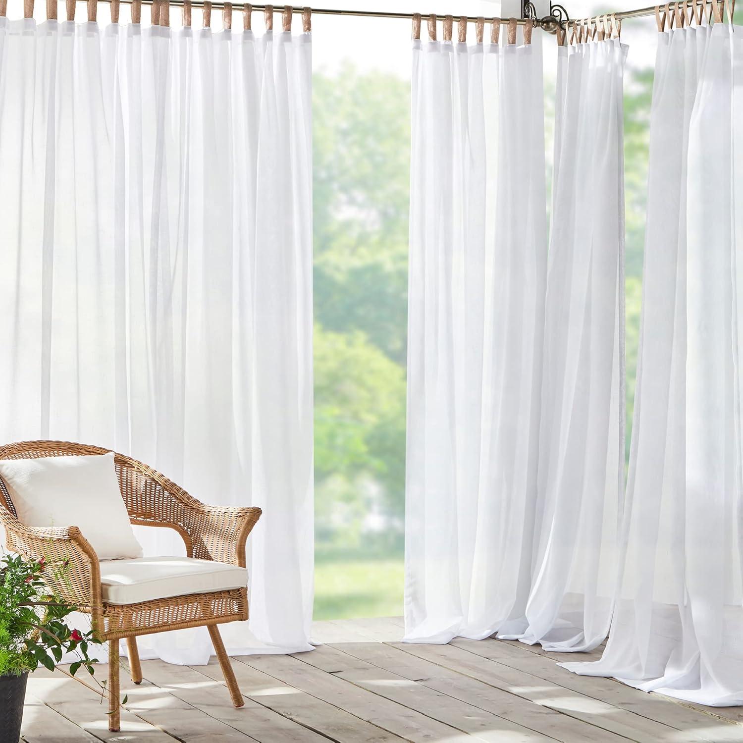 White Sheer Polyester Tab Top Indoor/Outdoor Curtain Panel