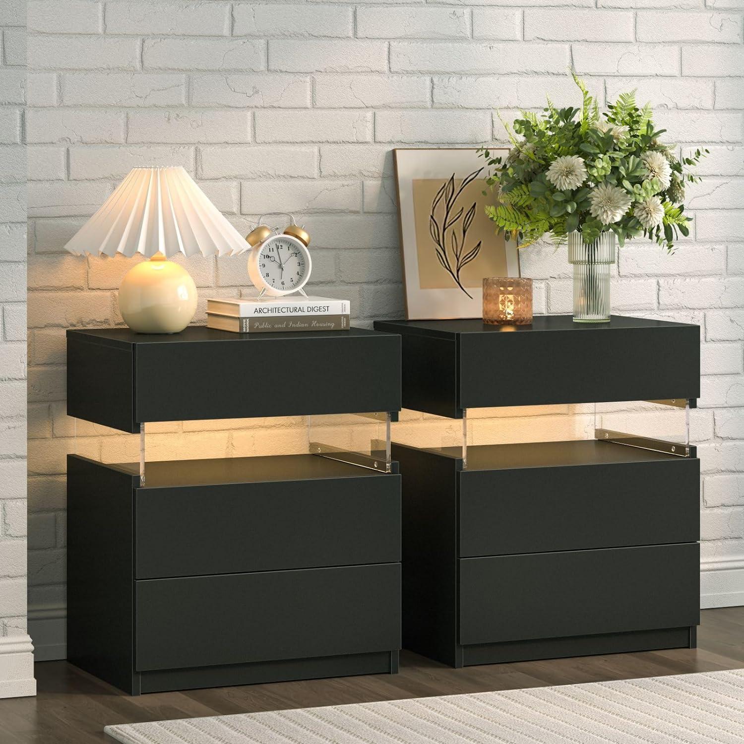 Ivy Bronx Nightstands set of 2 LED Night Stand (Set of 2)