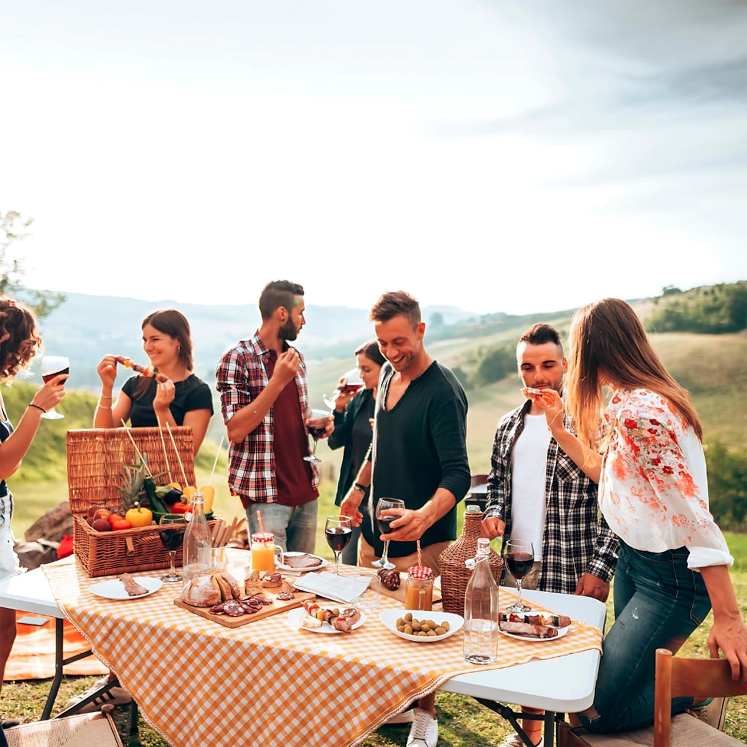 Plainsity Mesa Plegable de Plástico de 6 Pies - Mesa de Comedor Portátil, Plegable y Resistente para Fiestas, Bodas, BBQ, Camping, Eventos en el Patio Trasero - Mesa Utilitaria para Interiores/exteriores con Asa de Transporte Blanca
