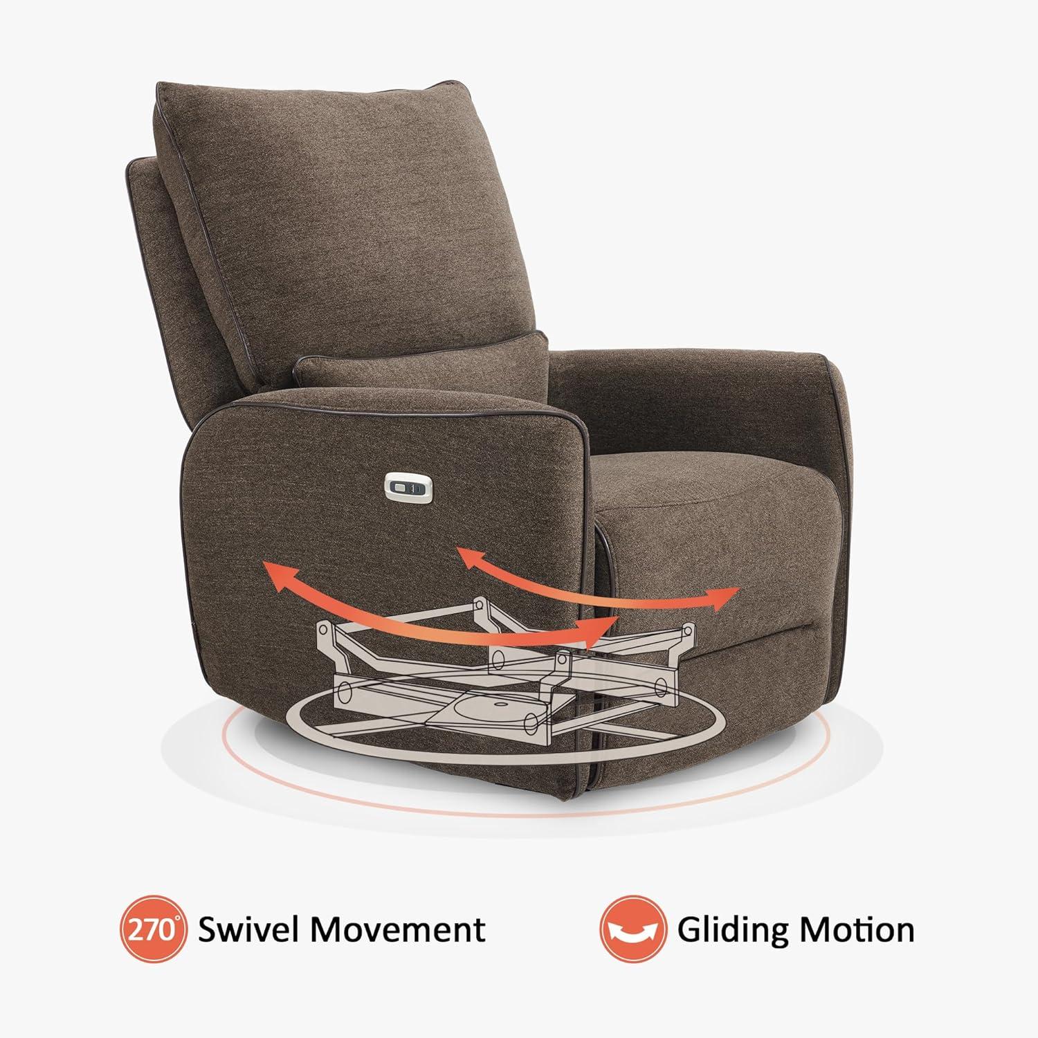 Swivel Glider Power Recliner Chair, Electric Rocker Recliner Chairs with USB Ports For Nursery, Fabric