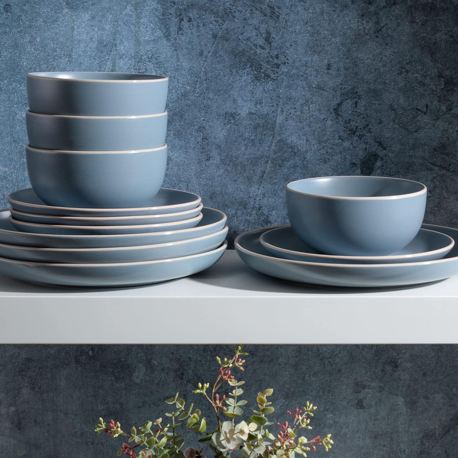 Gibson Home Rockaway 12-Piece Stoneware Dinnerware Set Blue