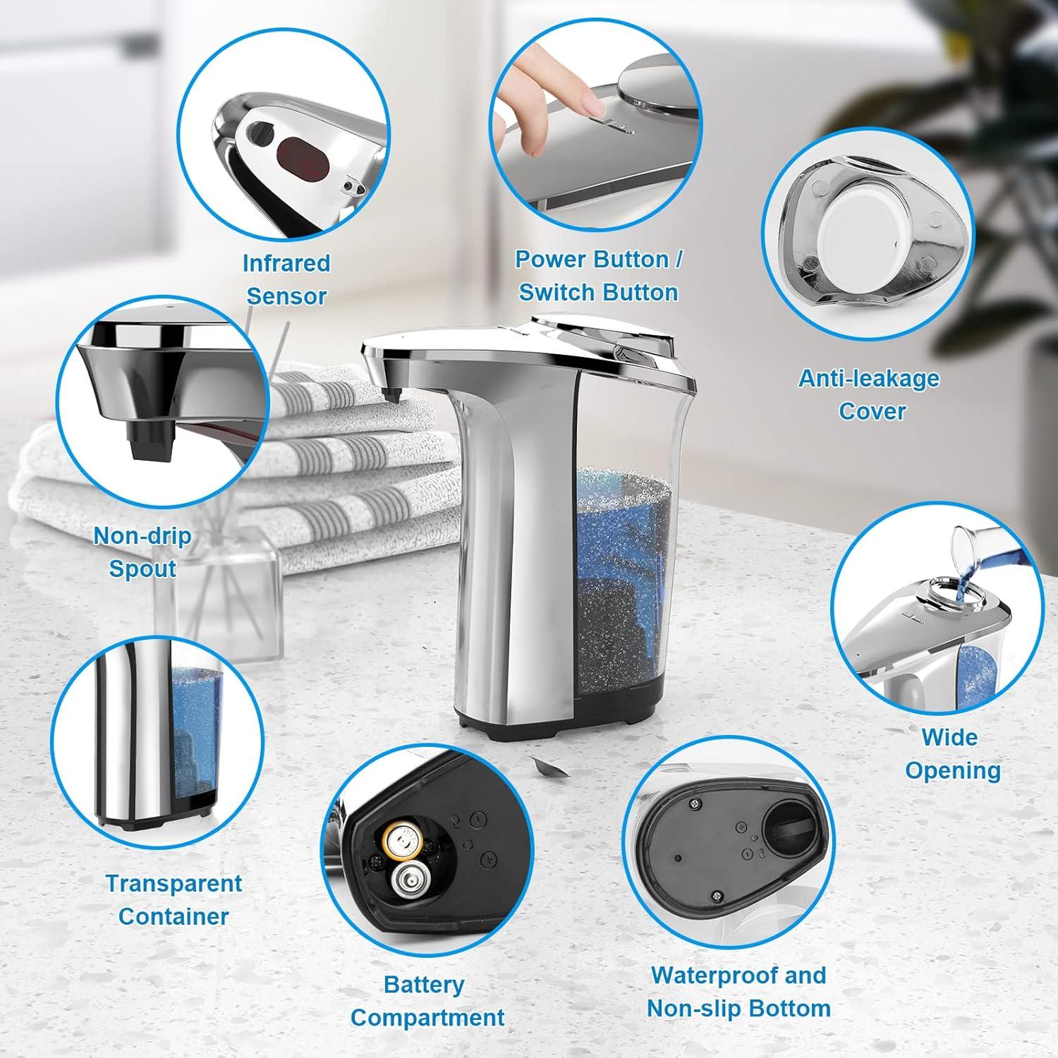 Silver Automatic Touchless Soap Dispenser with Adjustable Levels