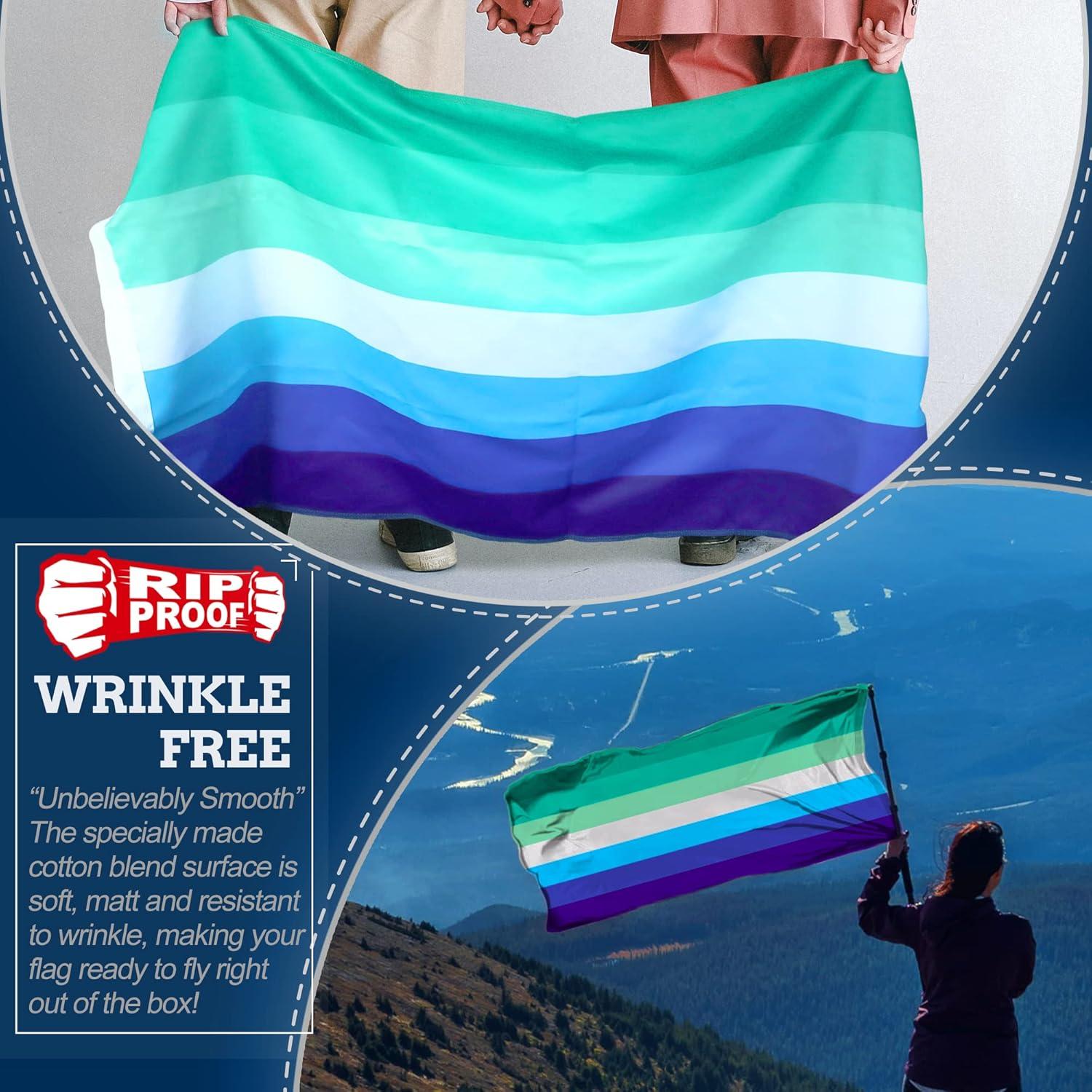 Anley Rip-Proof Technology Double Sided 3-Ply MLM Vincian Pride Flag 3x5 Foot - Longest Lasting Men Loving Men Gay LGBT Flags