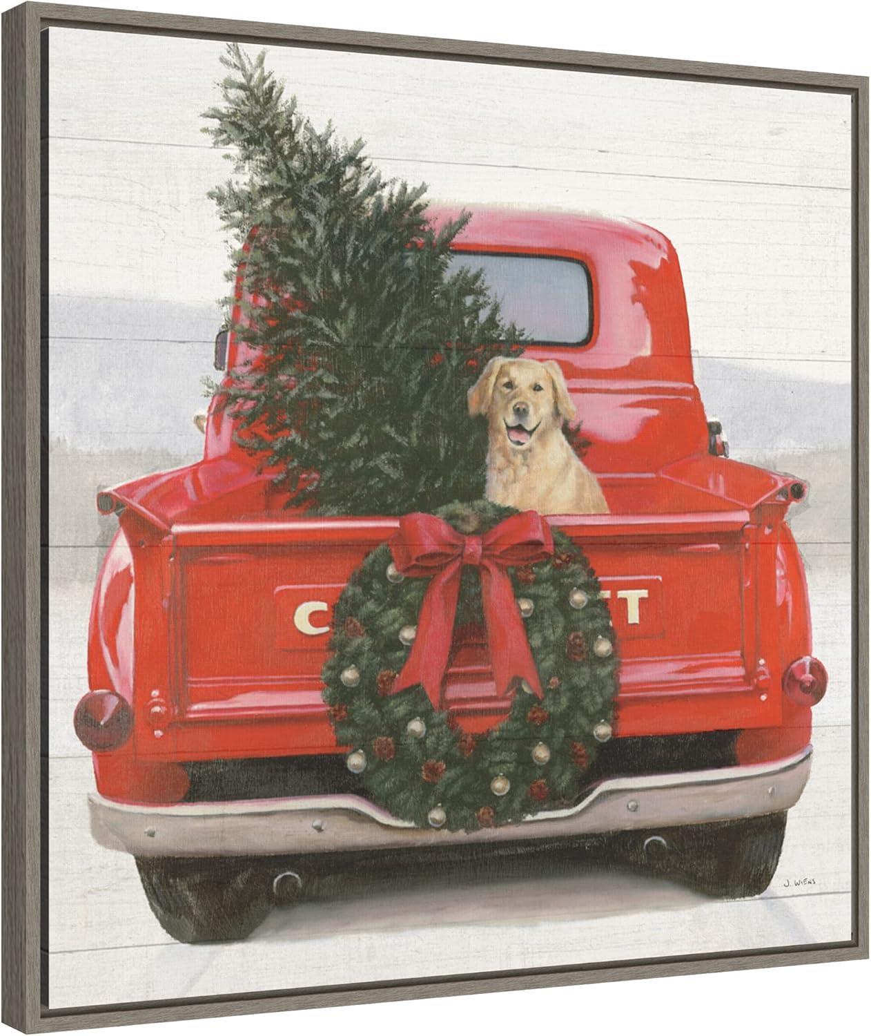 Amanti Art Christmas in the Heartland IV Dog Framed Canvas Wall Art Print