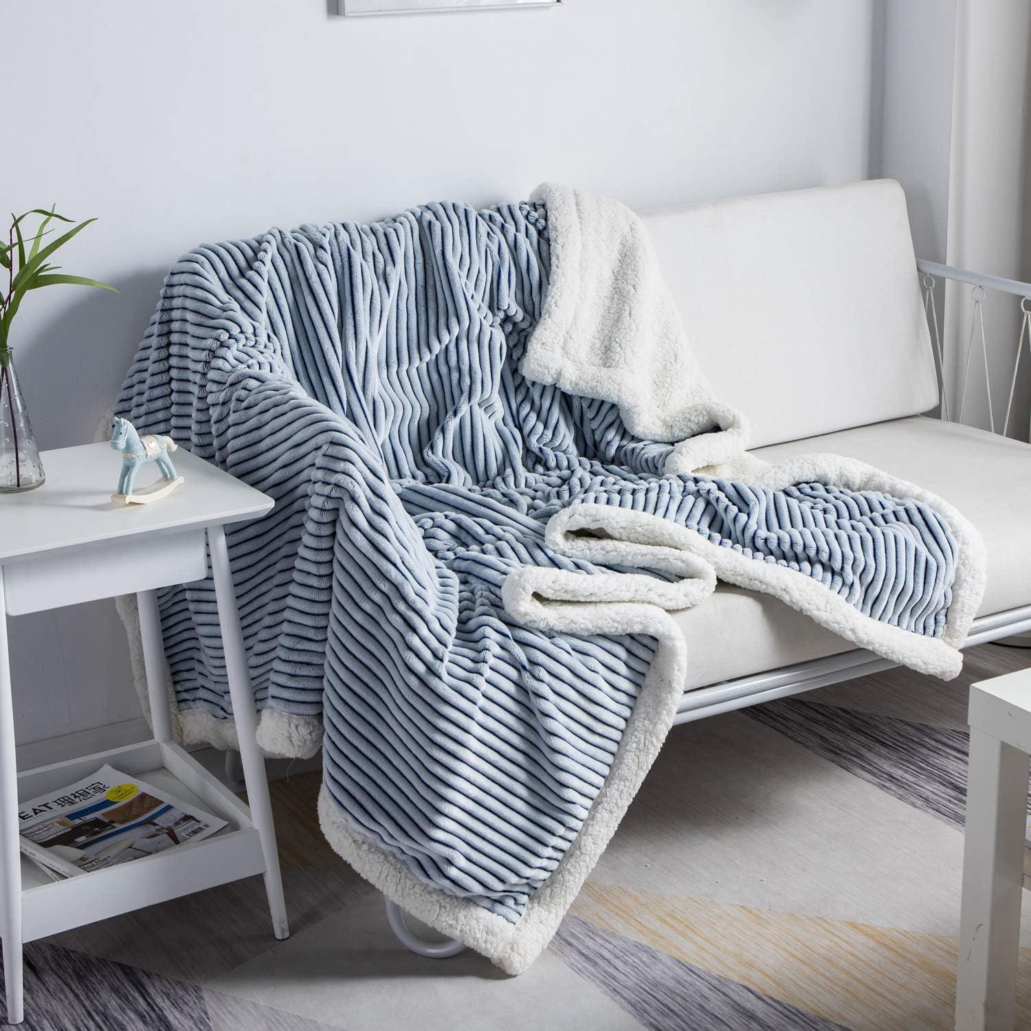 DISSA Sherpa Fleece Blanket Soft Grey and White Throw Blanket Cozy Plush Blankets for Couch Sofa Bed,51"x63"
