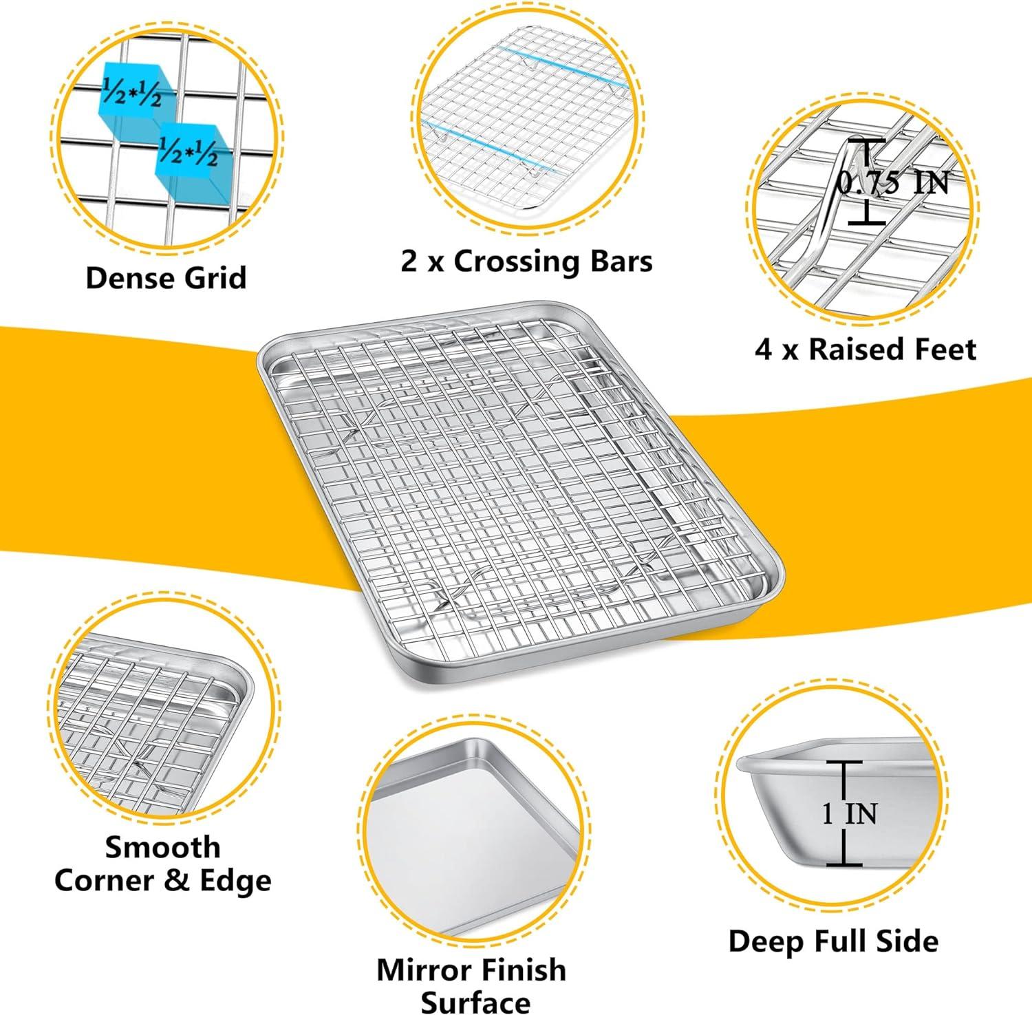 Compact Stainless Steel Non-Stick Toaster Oven Tray with Rack