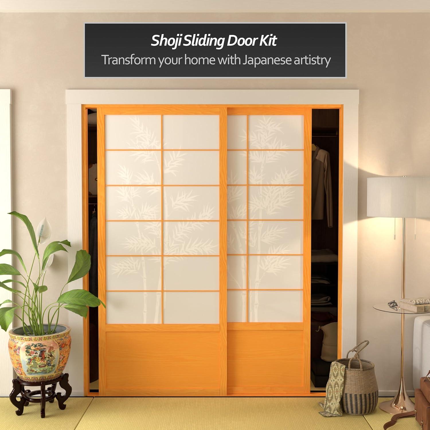 Honey Bamboo Tree Shoji Sliding Double Door Set