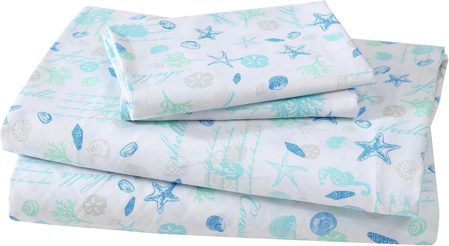 Hampton Blue Coastal Print King Microfiber Sheet Set