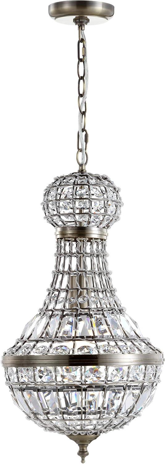 Regina 10" Crystal/Metal Empire LED Pendant, Antique Brass