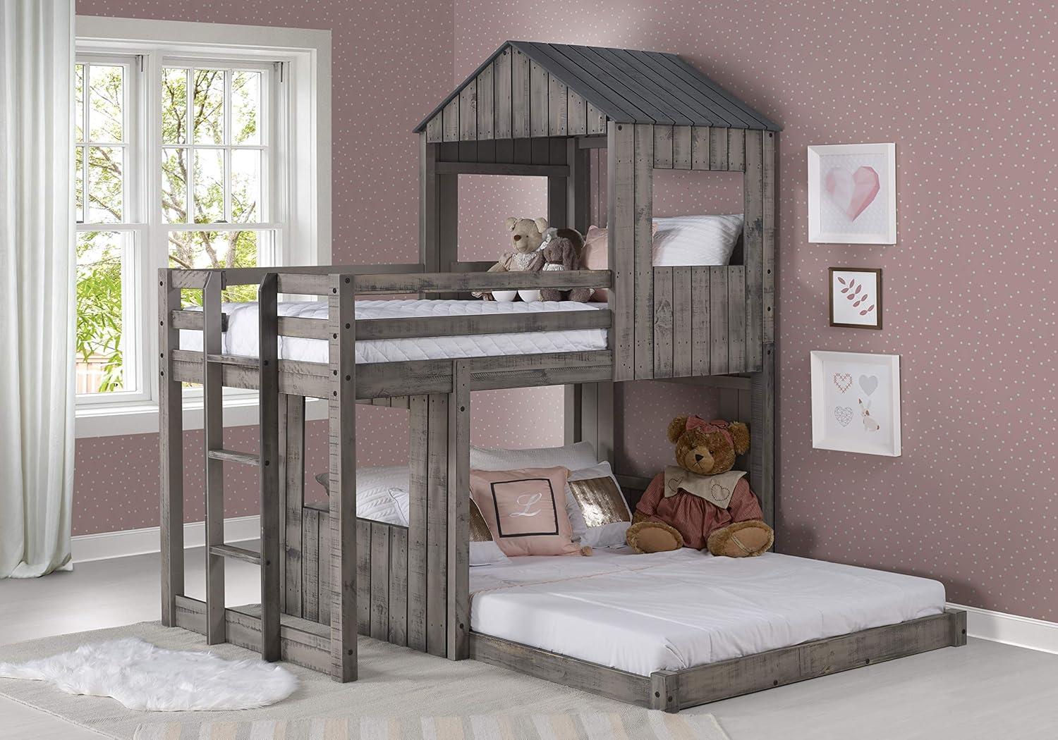 Donco Kids Campsite Twin over Full Rustic Grey Loft Bunkbed, Twin over Full, Rustic Grey