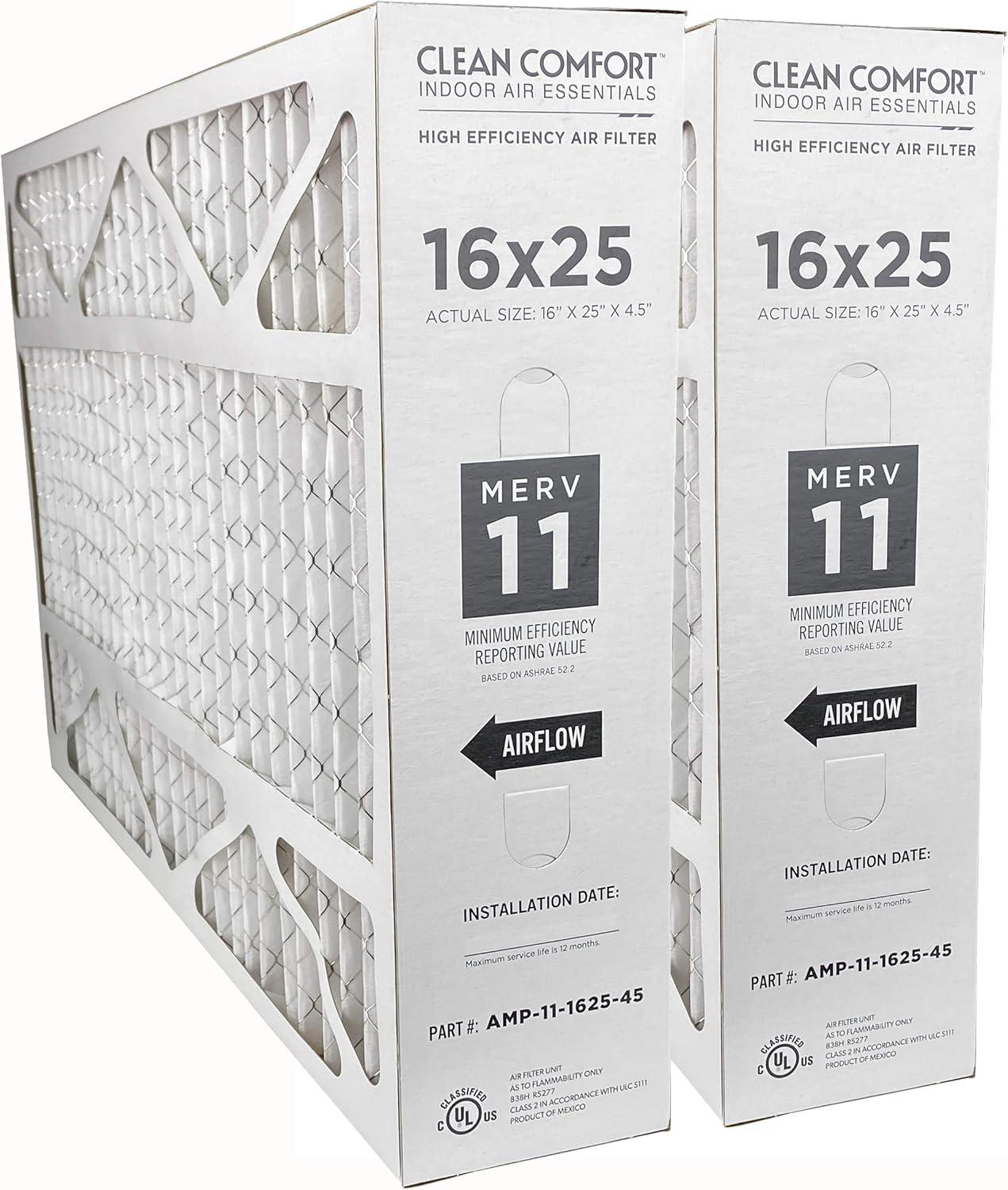 YYOJ Clean Comfort Media Air Filter MERV 11 Appliance Air Filters, 16" x 25" x 4.5", 2-Pack