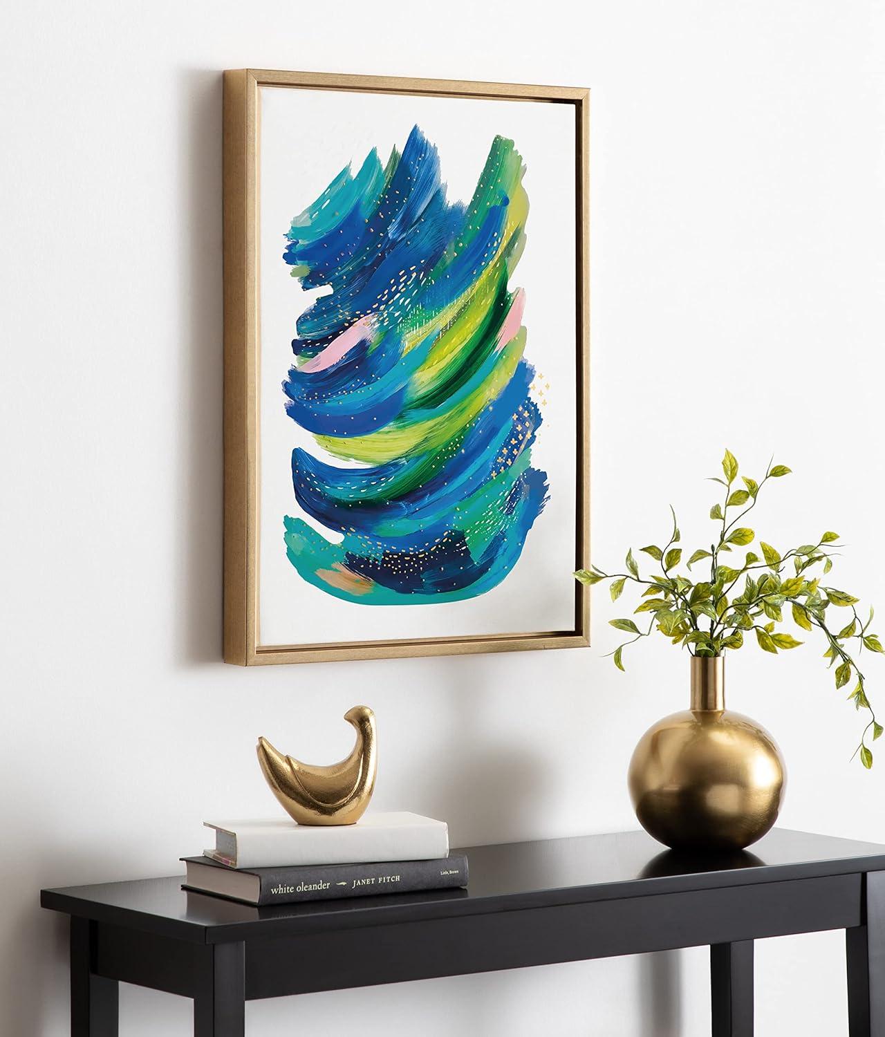 Kate and Laurel Sylvie Bright Abstract 2 Framed Canvas Wall Art by Jessi Raulet of Ettavee, 18x24 Gold, Modern Colorful Brushstrokes Art for Wall