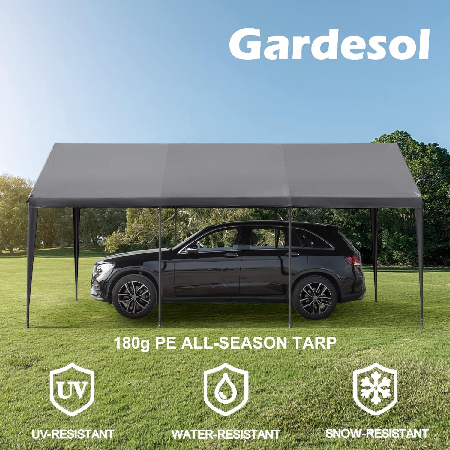 Gray 12' x 20' Portable Carport with Windows and Removable Sidewalls