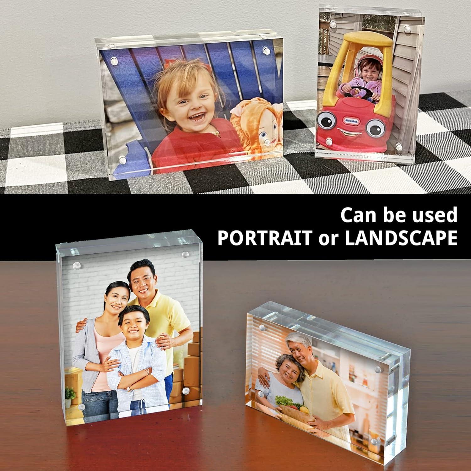 Azar Displays Clear Acrylic Magnetic Photo Frame Block 3.5" x 5" Vertical/Horizontal