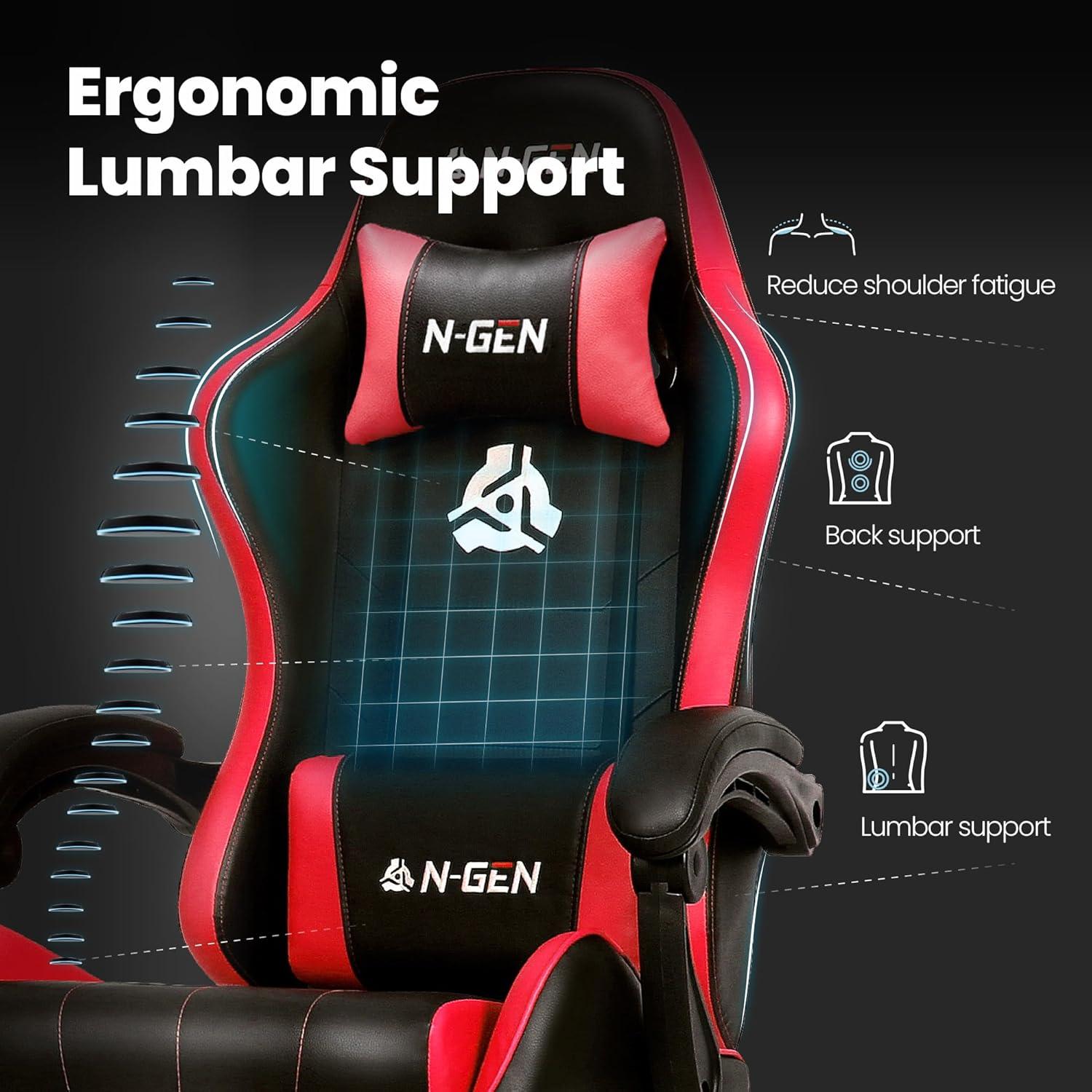 N-GEN Adjustable Ergonomic Faux Leather Swiveling PC & Racing Game Office Desk Chair with Flip-Up Arms