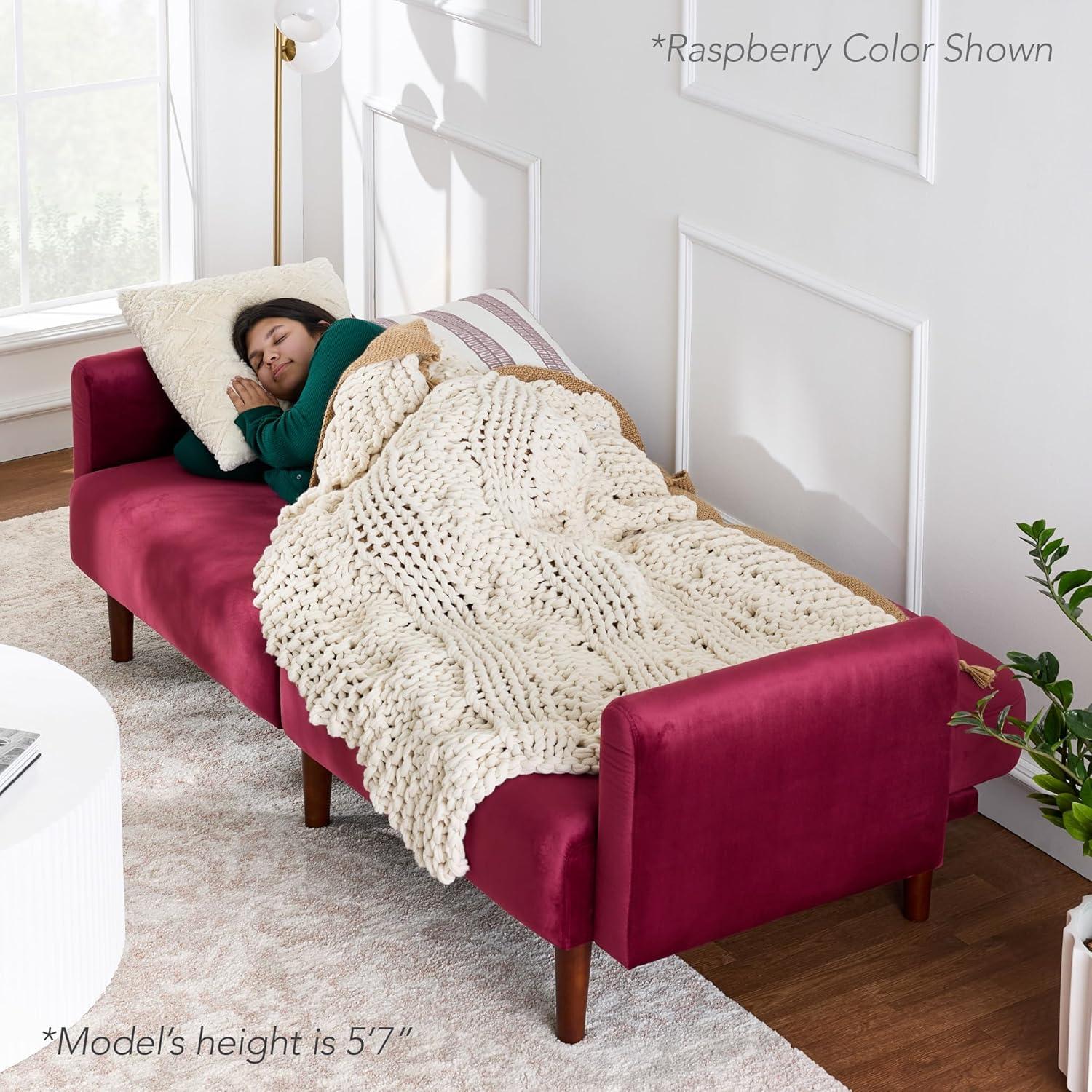 Best Choice Products Curved Convertible Futon, Velvet Fabric Split-Back Sleeper Bed - Plum