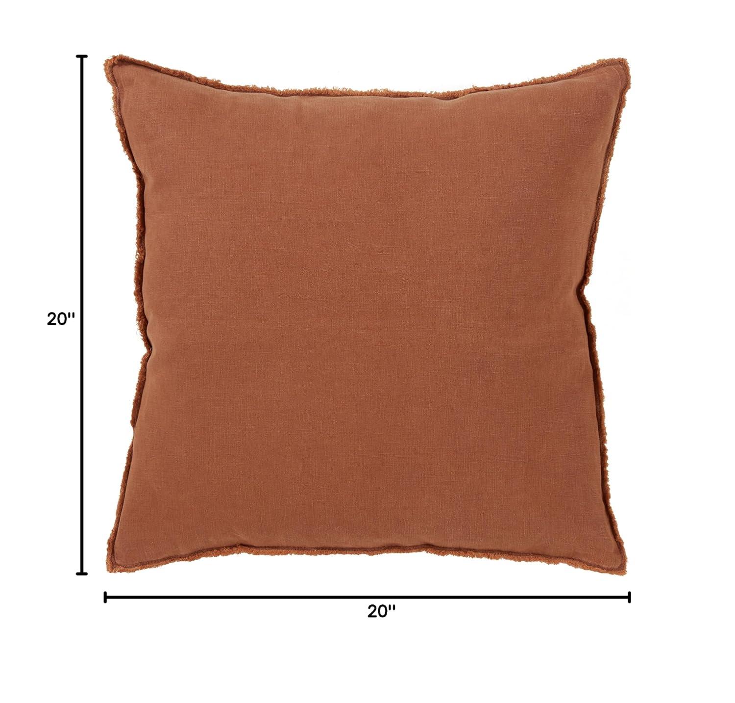 20"x20" Oversize Fringed Design Linen Square Throw Pillow Terracotta - Saro Lifestyle: Modern Indoor Decor, Duck Feather Filled