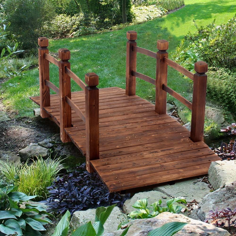 Winado Wooden Decorative Bridge 5 ft Carbonization Arch Walkway for Garden