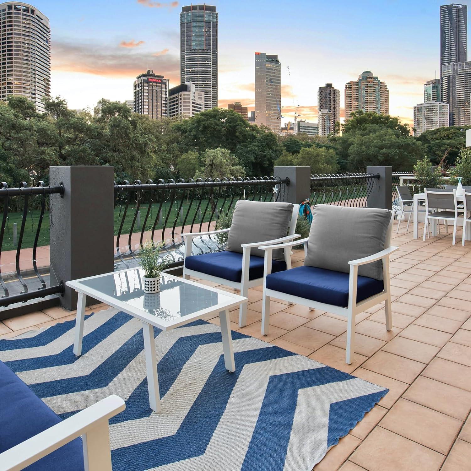 Dmsky Patio Chair Cushion,19 x 19 x 3.7 Inch Outdoor Chair Cushions for Patio Furniture,Waterproof Seat Cushions with Ties, Garden Sofa Couch Chair Pads with Handle Set of 2(Blue)…