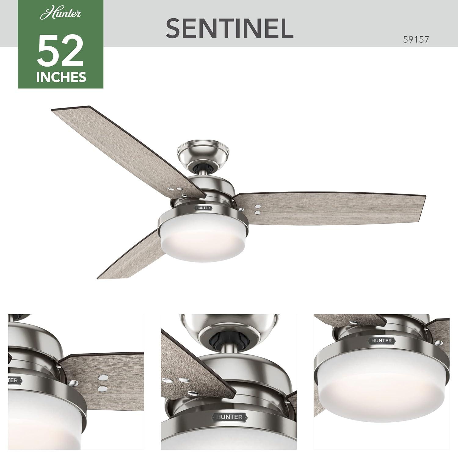 52" Sentinel Ceiling Fan with Remote Nickel: WhisperWind Motor, Reversible - Hunter Fan