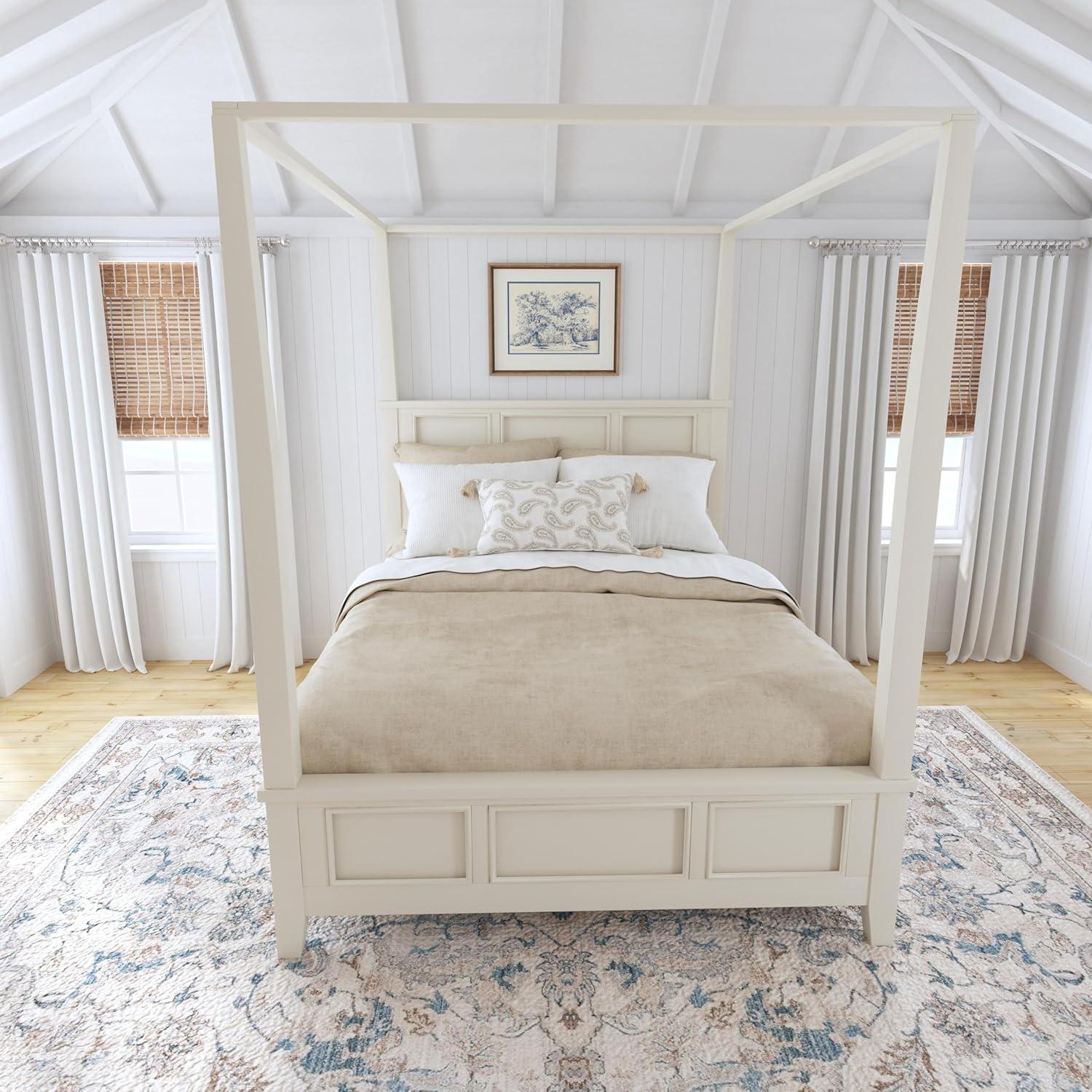 Homestyles Naples Off White Wood Queen Bed and Nightstand