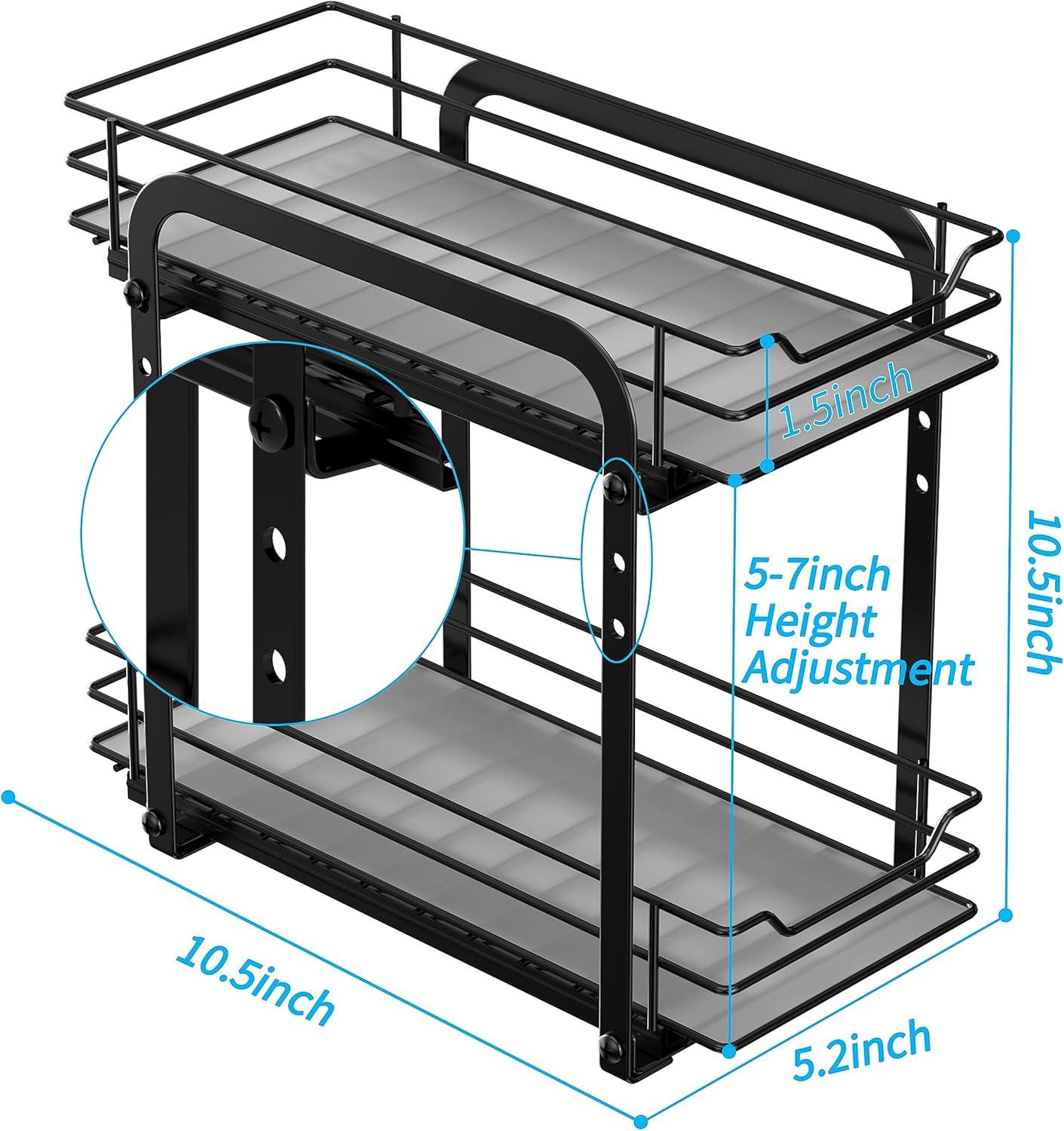 Black Metal 2-Tier Pull Out Spice Rack Organizer