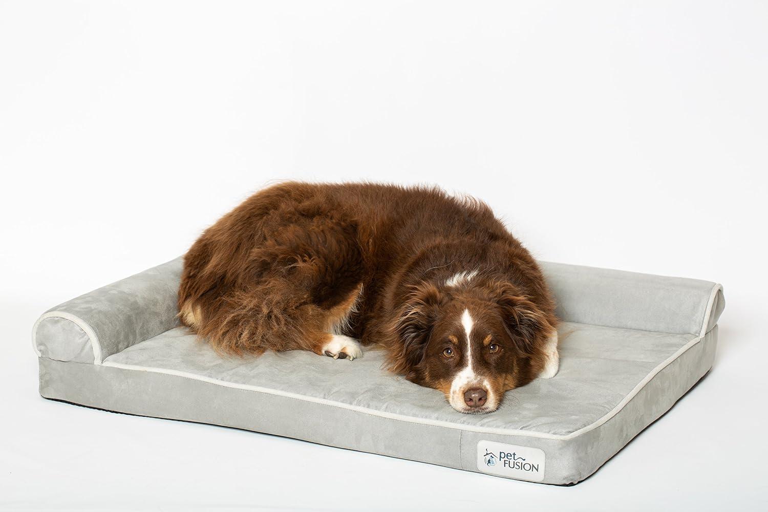 PetFusion BetterLounge Suede Orthopedic Memory Foam Dog Bed, Grey, Large
