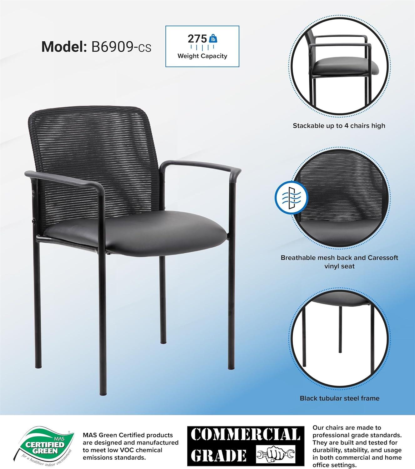 Guest Chair Black - Boss Office Products: Modern Upholstered Office Seating with Lumbar Support, Fixed Arms