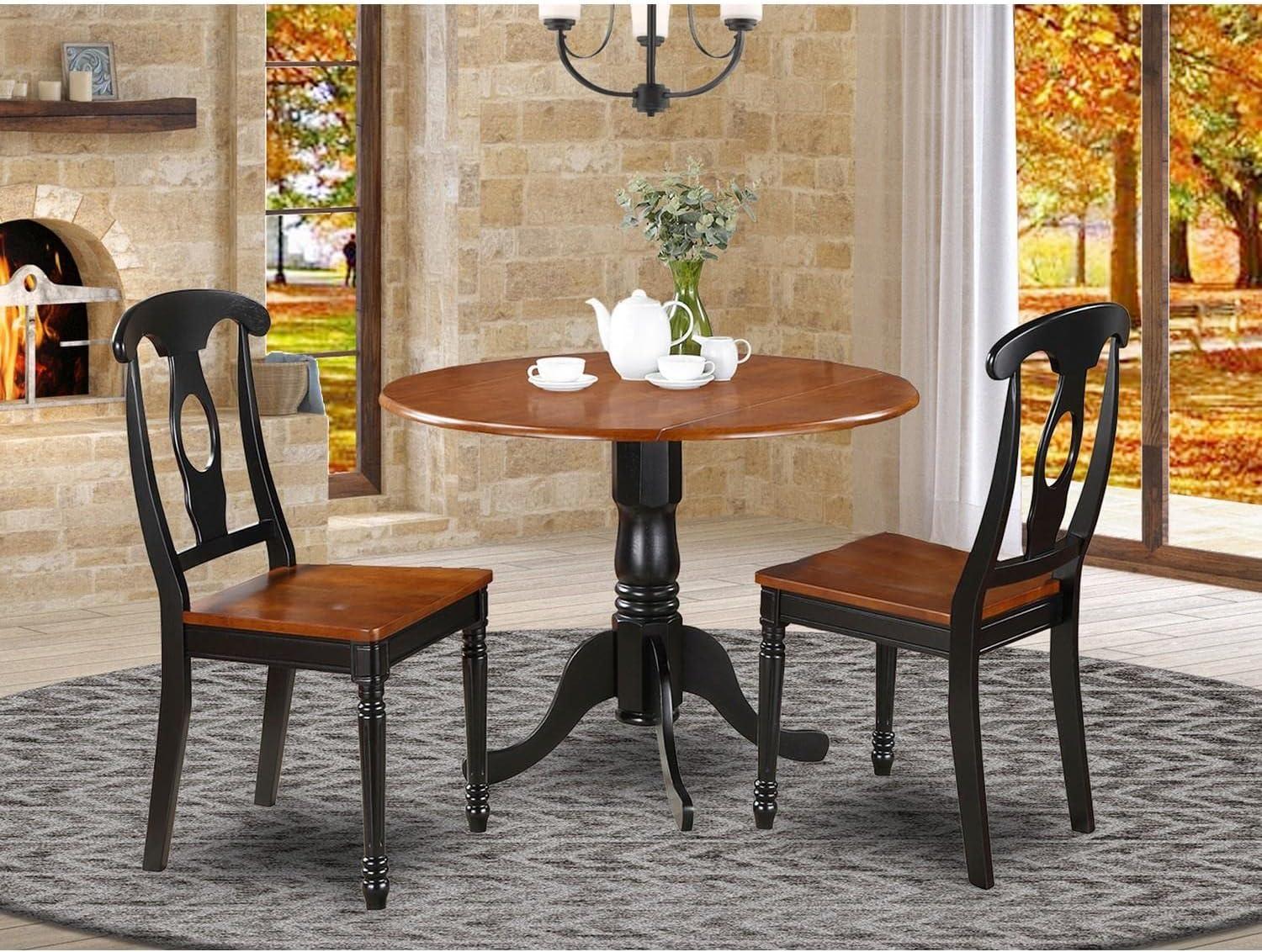 East West Furniture DLKE3-BCH-W 3 Piece Dining Set Contains a Round Dining Table with Dropleaf and 2 Kitchen Chairs, 42x42 Inch, Black & Cherry
