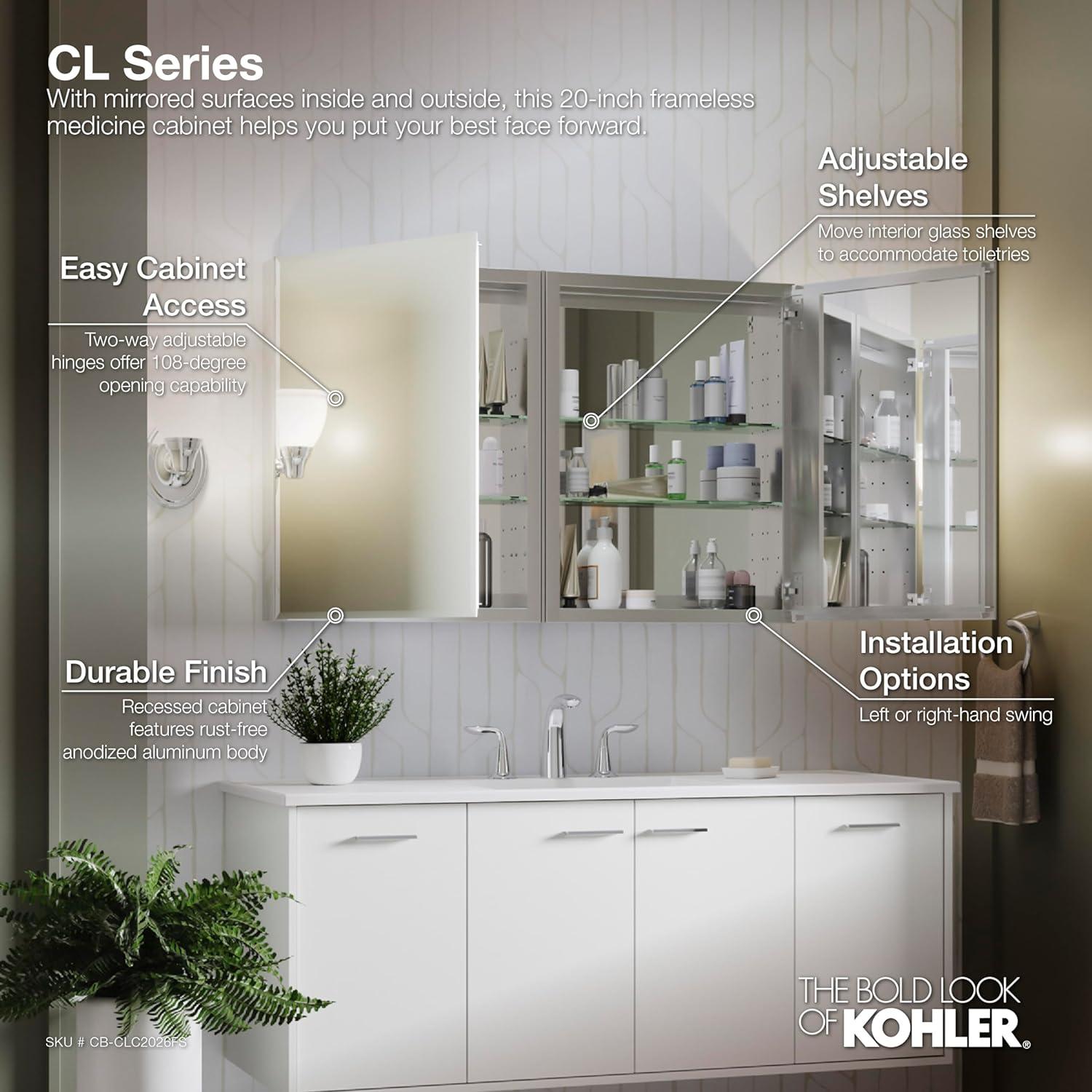 CLC Recessed or Surface Mount Frameless Aluminum Medicine Cabinet Adjustable Shelves