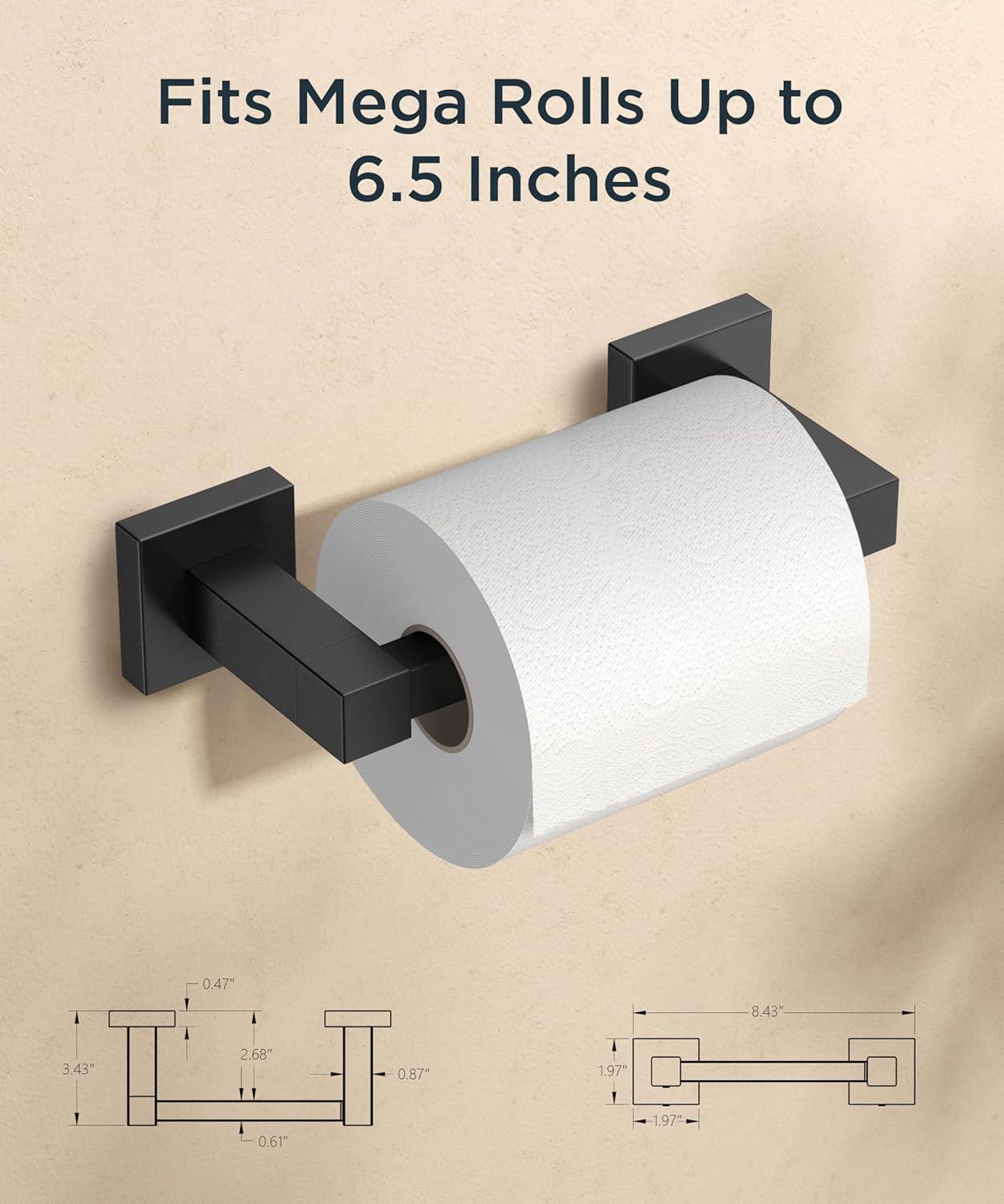 Double Post Pivoting Modern Square Toilet Paper Holder by RUACQ, Matte Black, Wall Mounted
