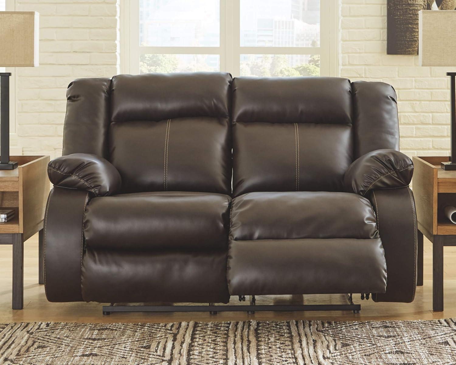 Ashley Furniture Denoron Faux Leather Power Reclining Loveseat in Dark Brown