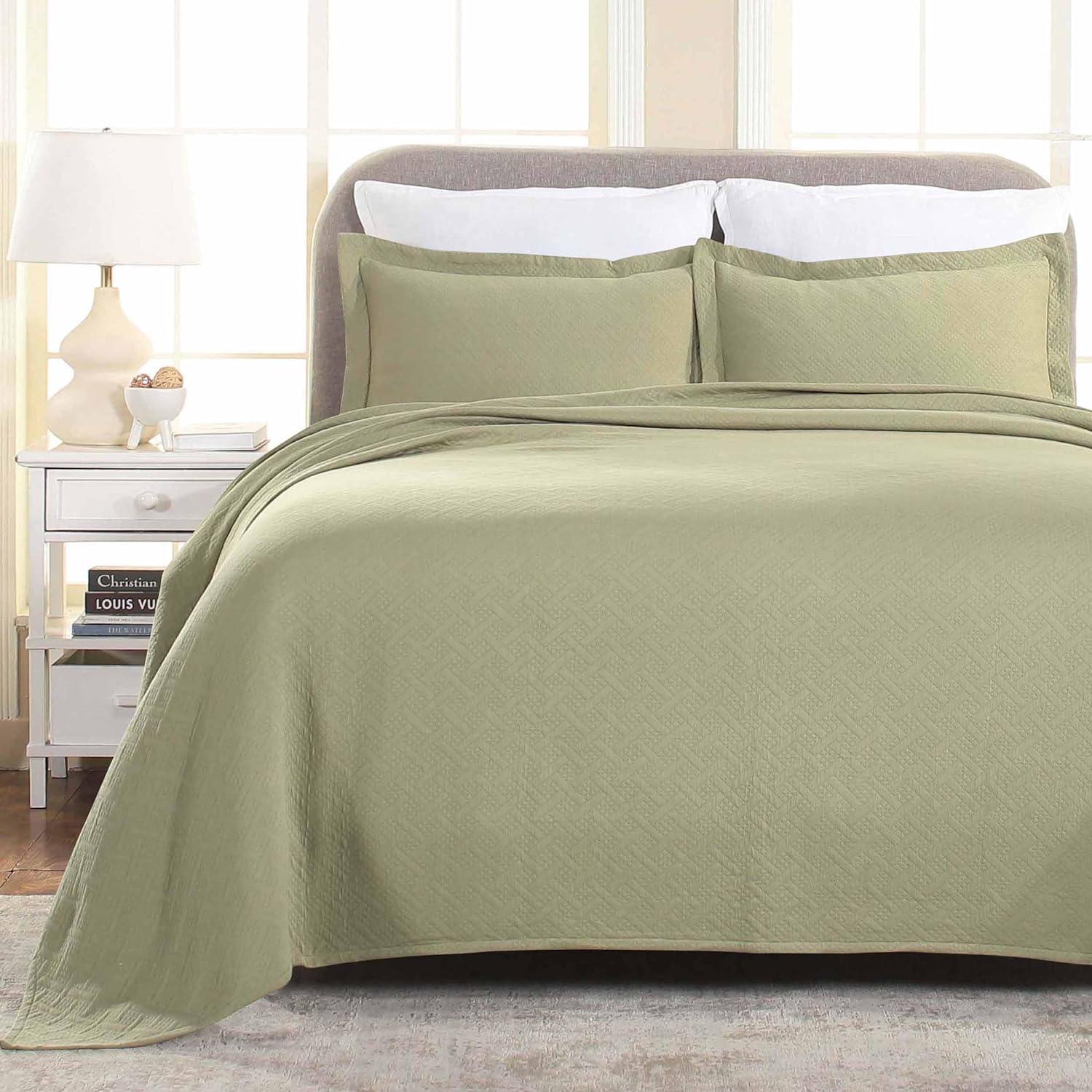 100% Cotton All Season Basket Weave Bedspread/Coverlet Set