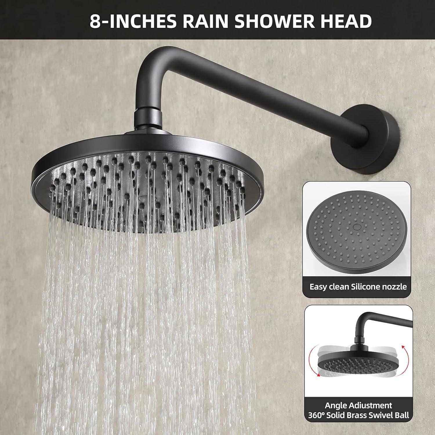 Matte Black Wall Mounted Rain Shower Faucet Set with Tub Spout