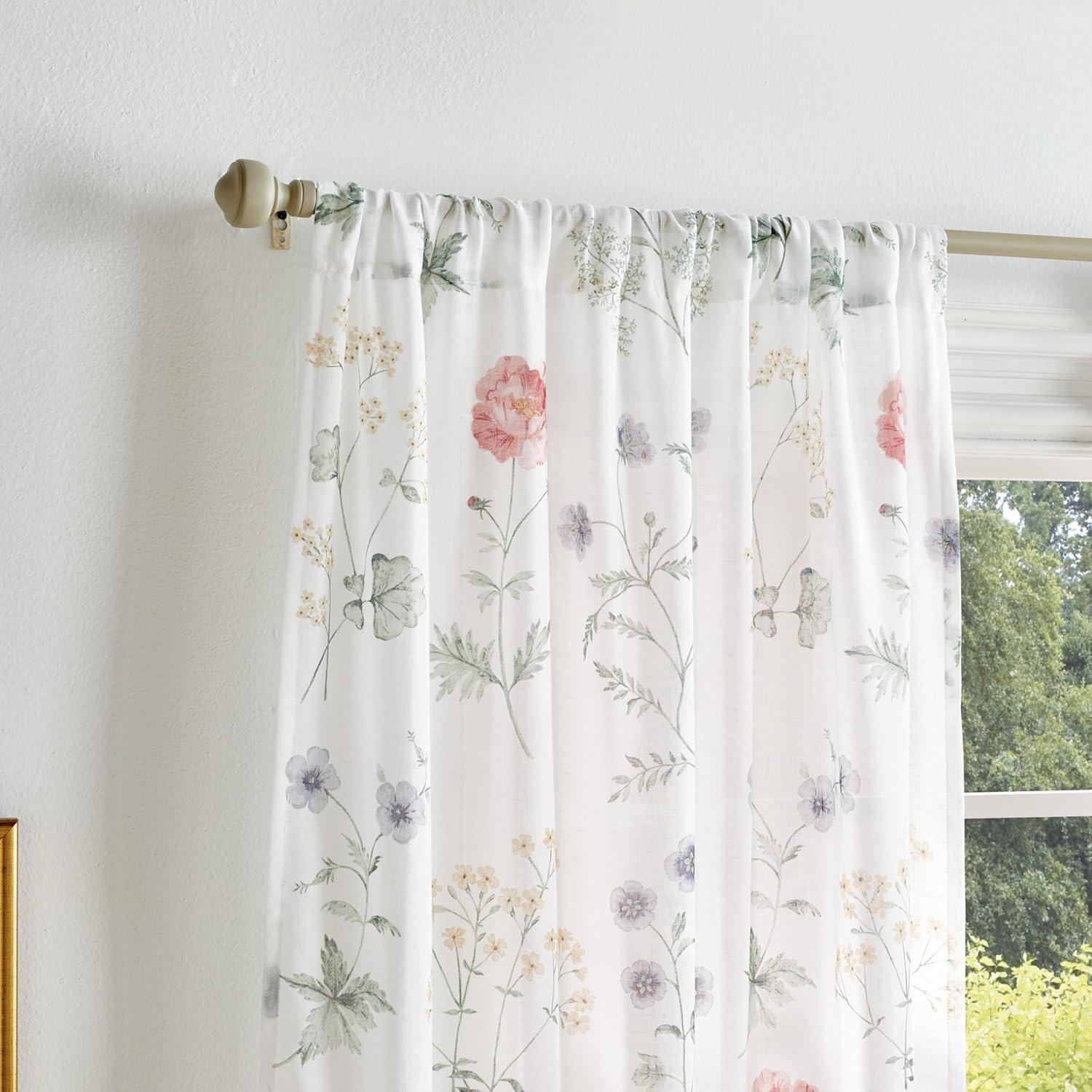 Floral Semi-Sheer Rod Pocket 84" Window Curtain Panel