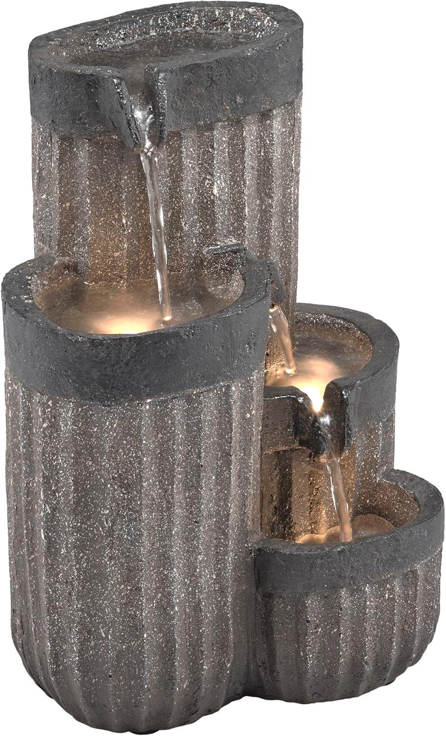 Alpine Corporation 14" Tall Cascading Tabletop Fountain Decoration with LED Lights, Gray