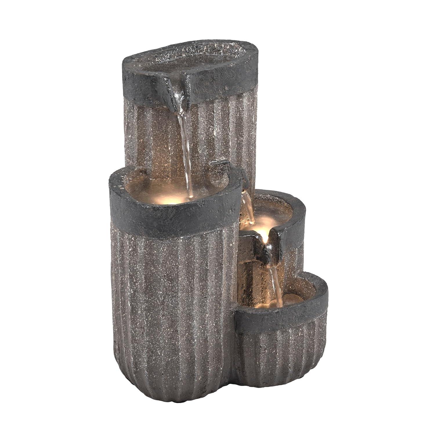 14" Resin Cascading Pillar Tabletop Fountain with LED Lights Gray - Alpine Corporation: Durable, Weatherproof Design, No Assembly Required