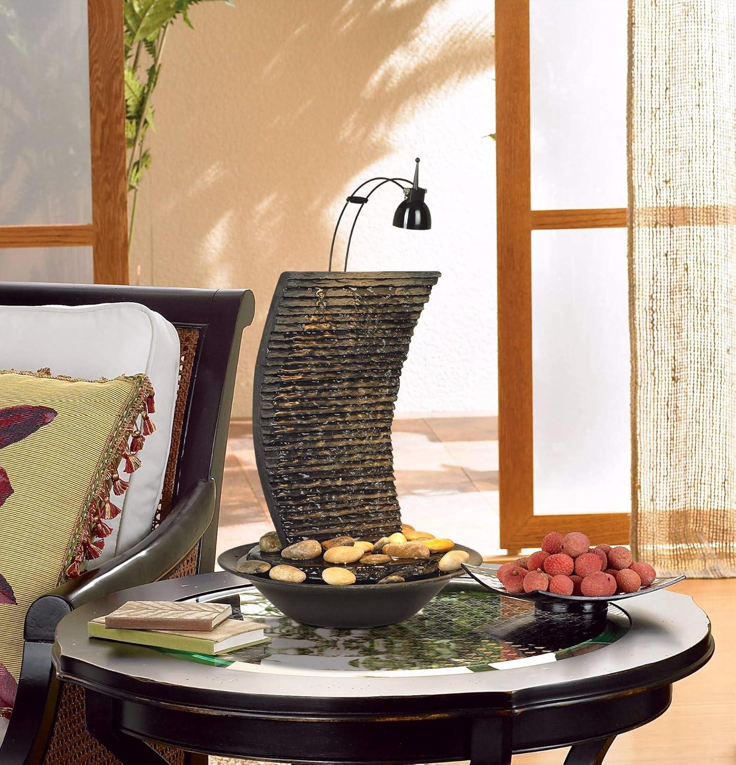 John Timberland Water Ripple Japanese Zen Waterfall Ripple Indoor Tabletop Fountain with Light 17 1/4" for Table Office Desk Home Bedroom Living Room