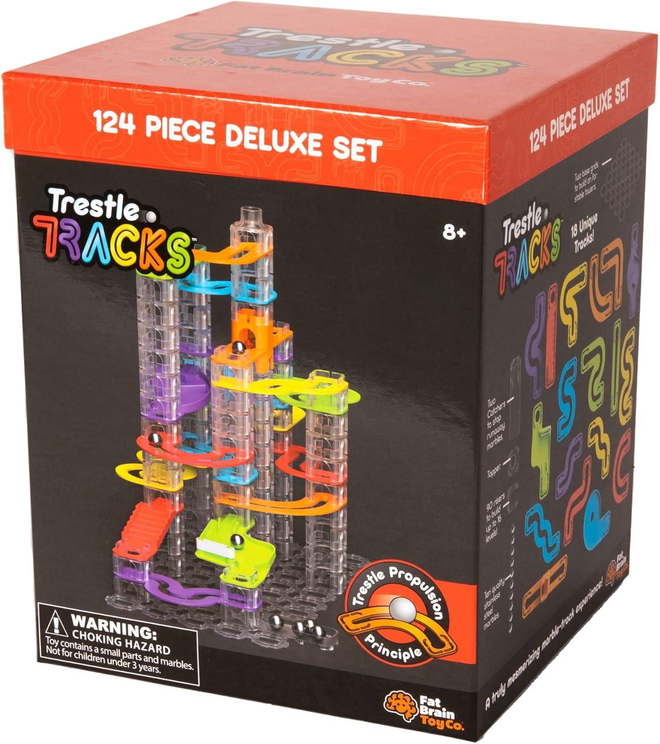 Fat Brain Toys Trestle Tracks Deluxe Set - 124-Piece Modular Marble Run, Ages 8+