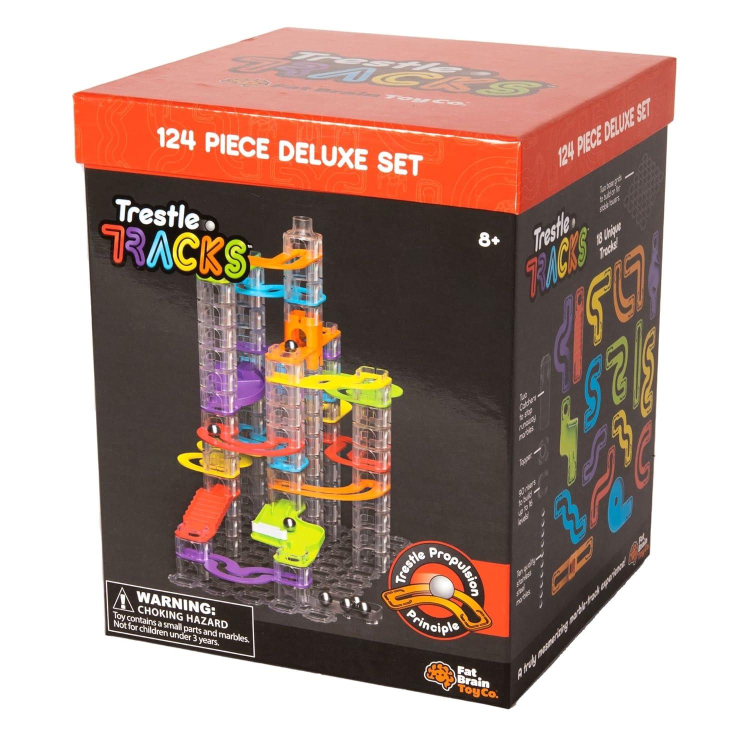 Fat Brain Toys Trestle Tracks Deluxe Set - 124-Piece Modular Marble Run, Ages 8+