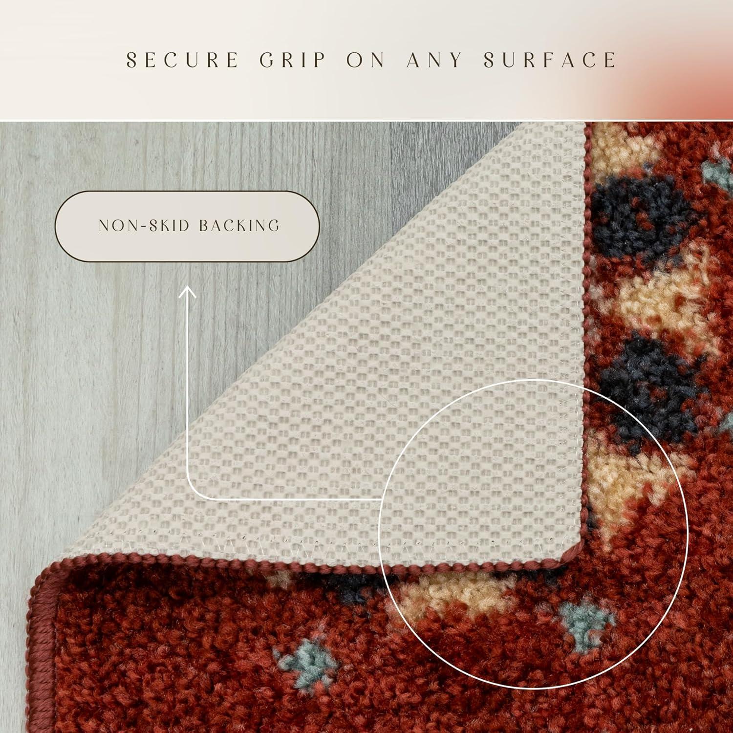 Maples Rugs - Reggie Bohemian Floral Washable Indoor Runner Rugs, 1'8 x 5', Red