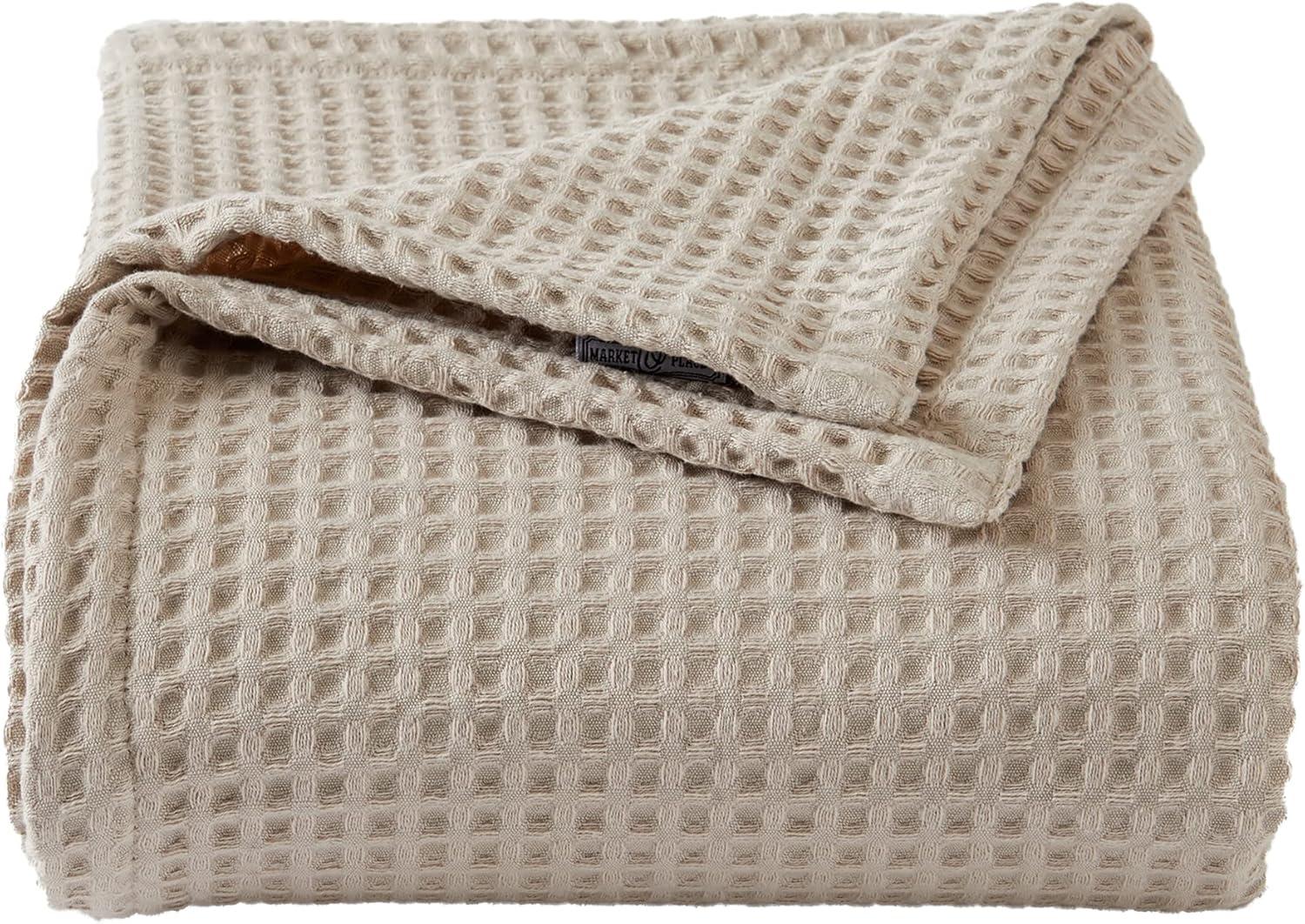 King Taupe Cotton Waffle Weave Bed Blanket