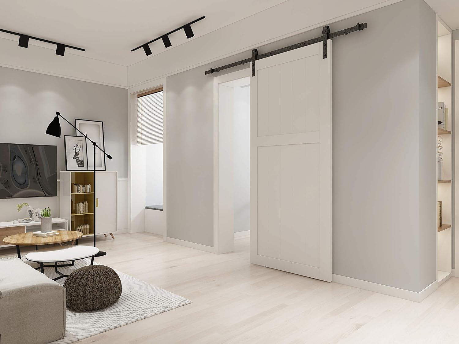 6.6FT Heavy Duty Sturdy Sliding Barn Door Hardware & Adjustable Floor Guide Wall Mount Roller & Pull Handle, J Shape Hangers, Smoothly and Quietly, Easy to Install, Fit 24"-36" Width Door B5A3351