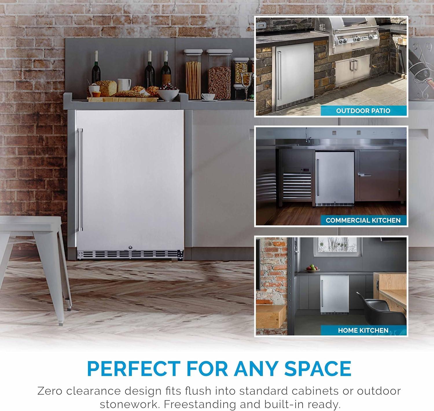 Newair 24" 5.3 Cu. Ft. Commercial Stainless Steel Built-in Beverage Refrigerator, Steel Interior, Weatherproof and Outdoor Rated, ENERGY STAR