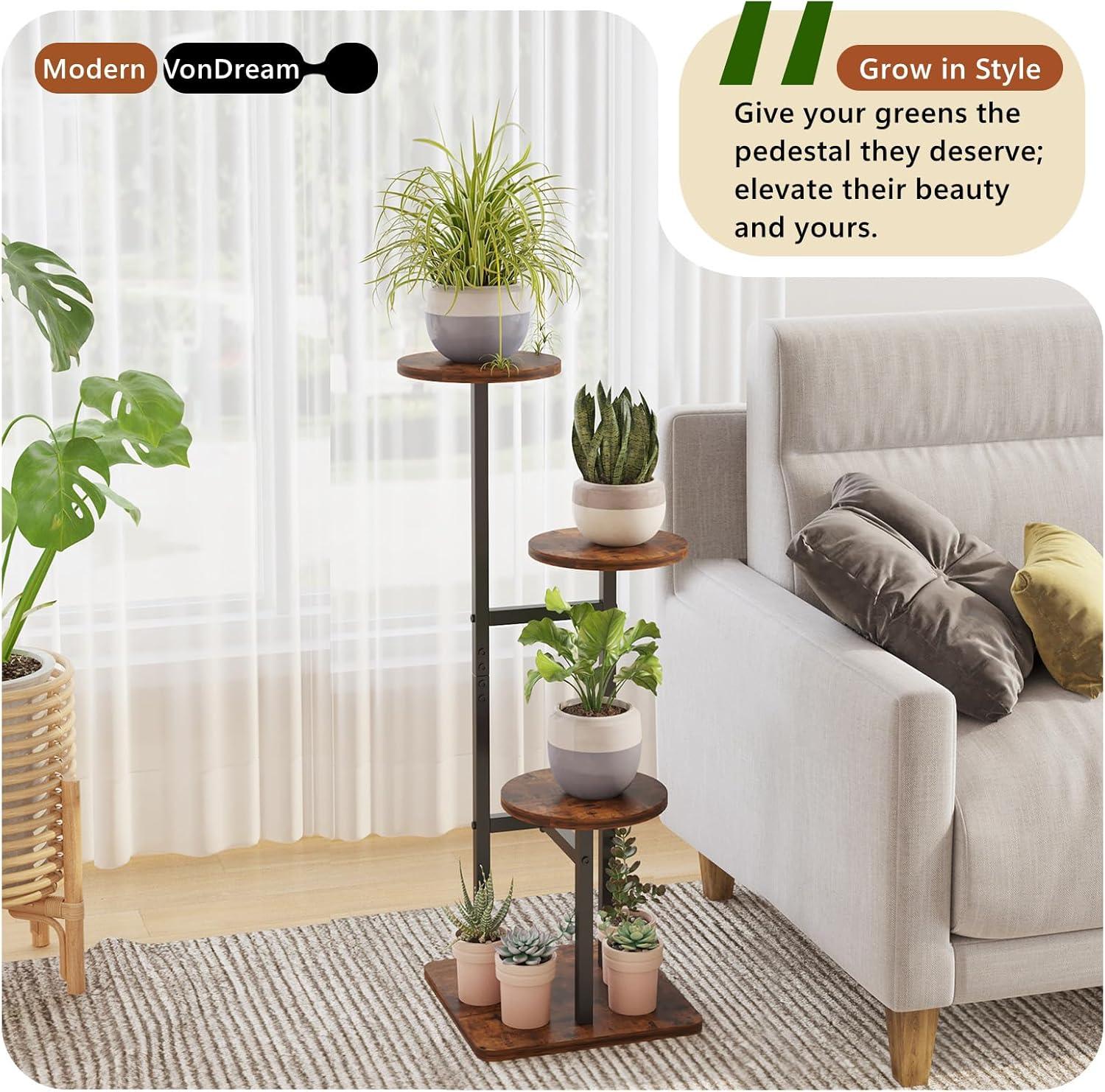 Brown 3-Tier Iron and MDF Corner Plant Stand