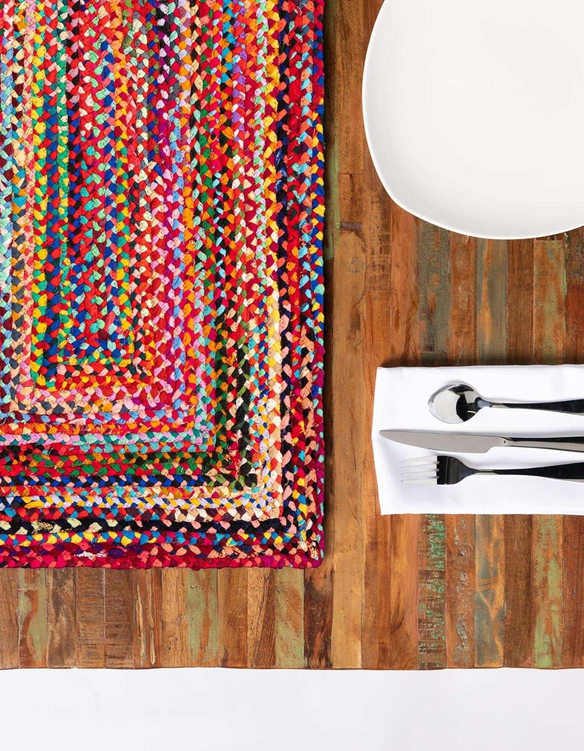 Unique Loom Marcantel Geometric Handmade Braided Cotton Yellow/Pink Area Rug