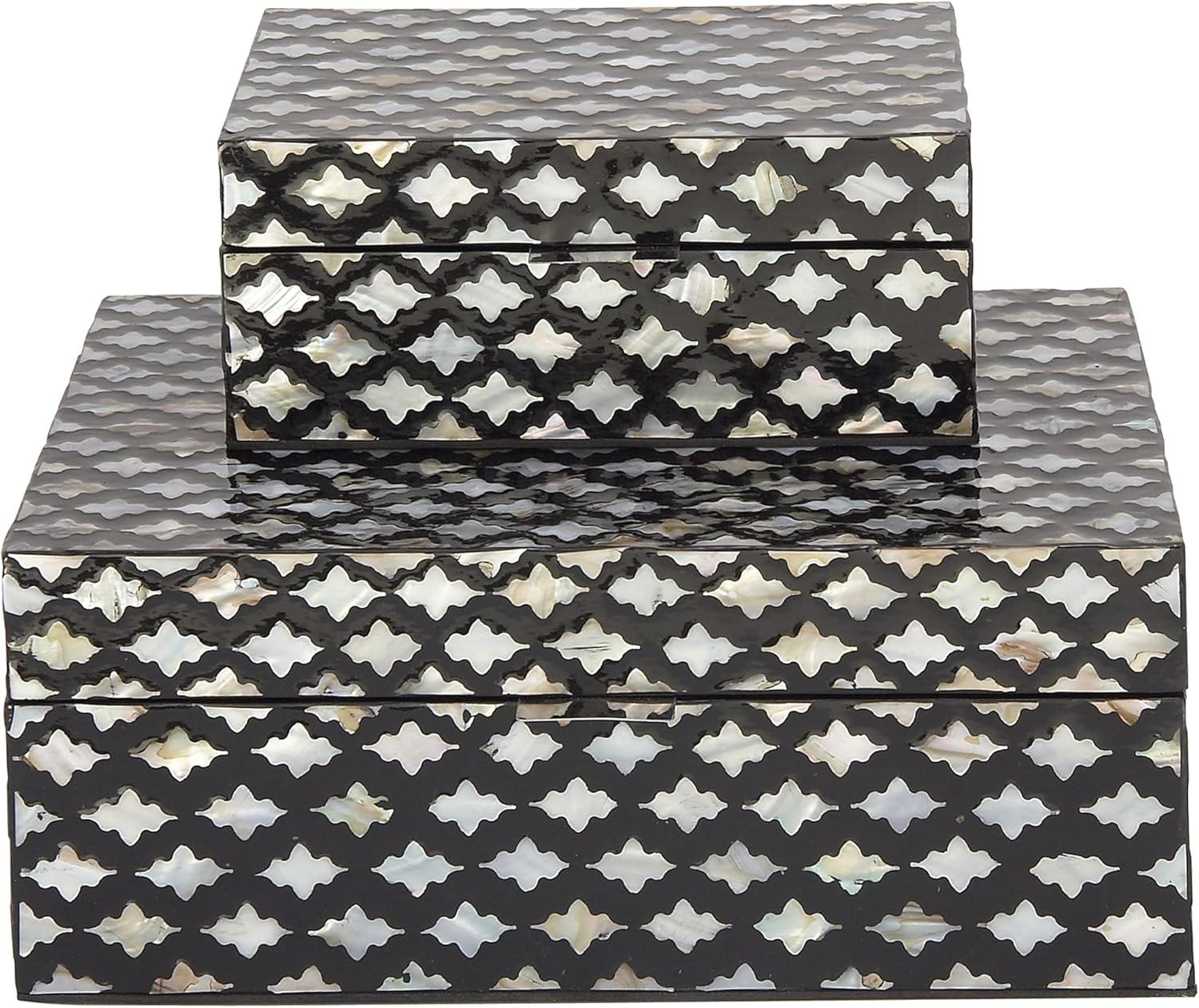 Black Mother of Pearl Inlay Decorative Wood Boxes, Set of 2