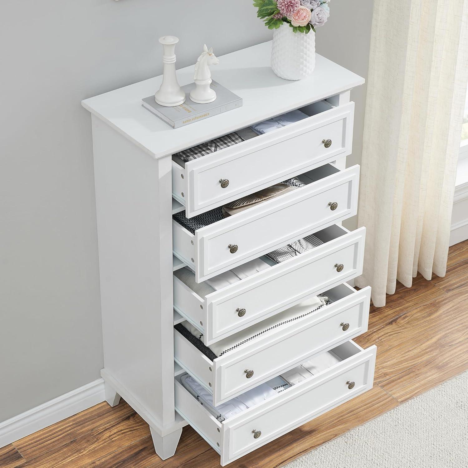 5 Drawers Dresser for Bedroom, Modern Drawer Chest, Wood Organizer Drawer Cabinet for Bedroom, Living Room, Hallway, Entryway, White